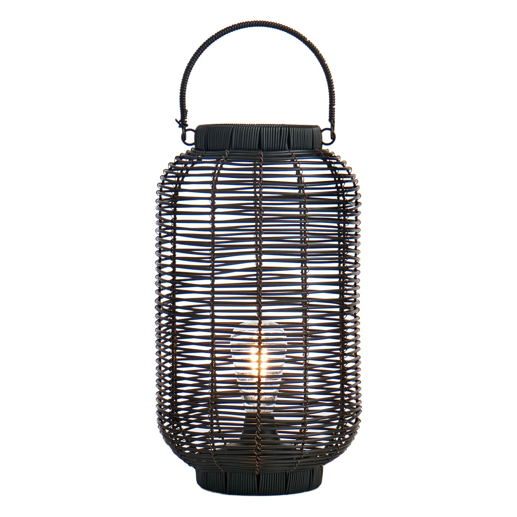 Found & Fable Black Faux Wicker Barrel Outdoor Lantern with LED Bulb, Large