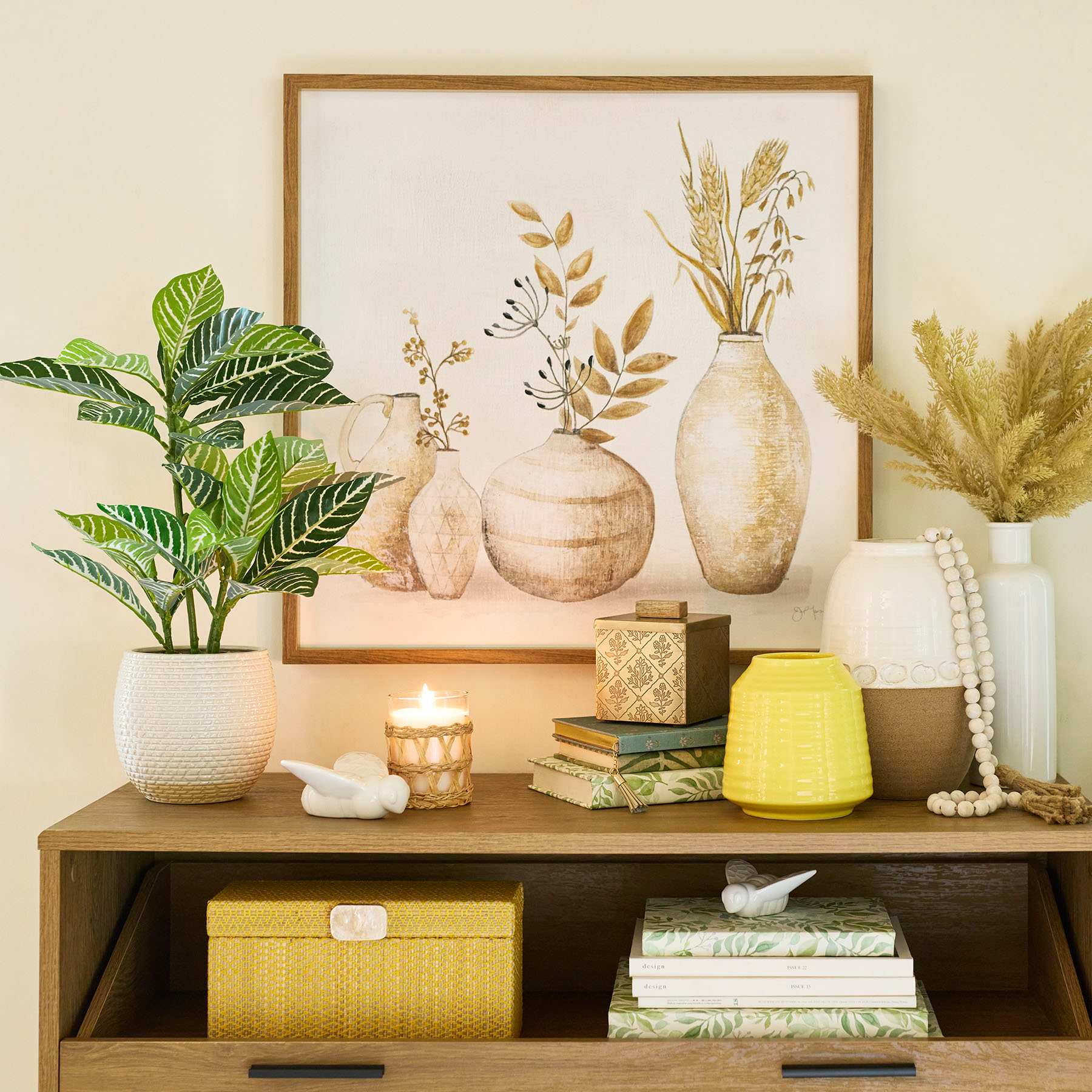 Honeybloom Striped Leaves in Ceramic Pot, 21.5"