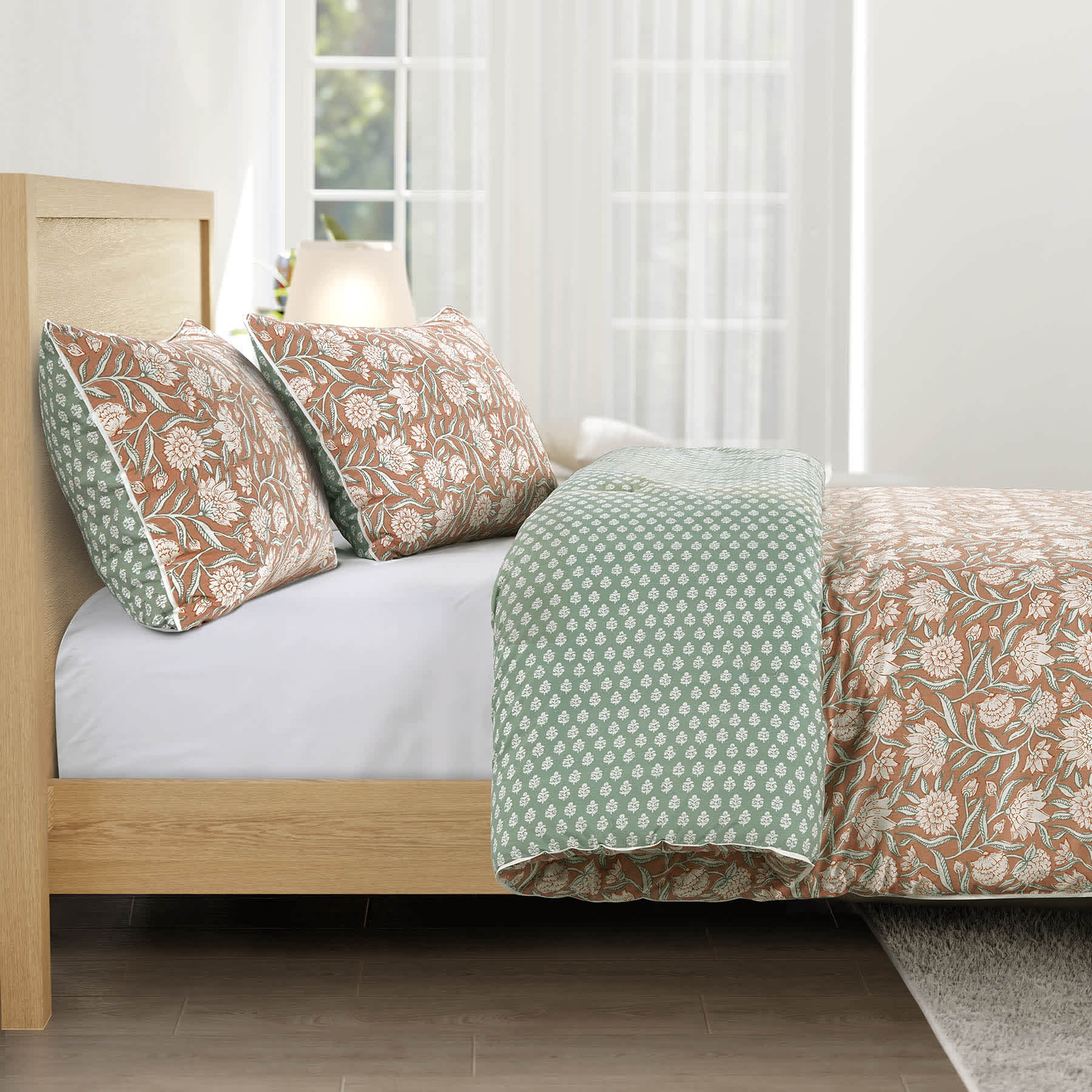 Honeybloom 3-Piece Floral Print Cotton Percale Comforter Set, King