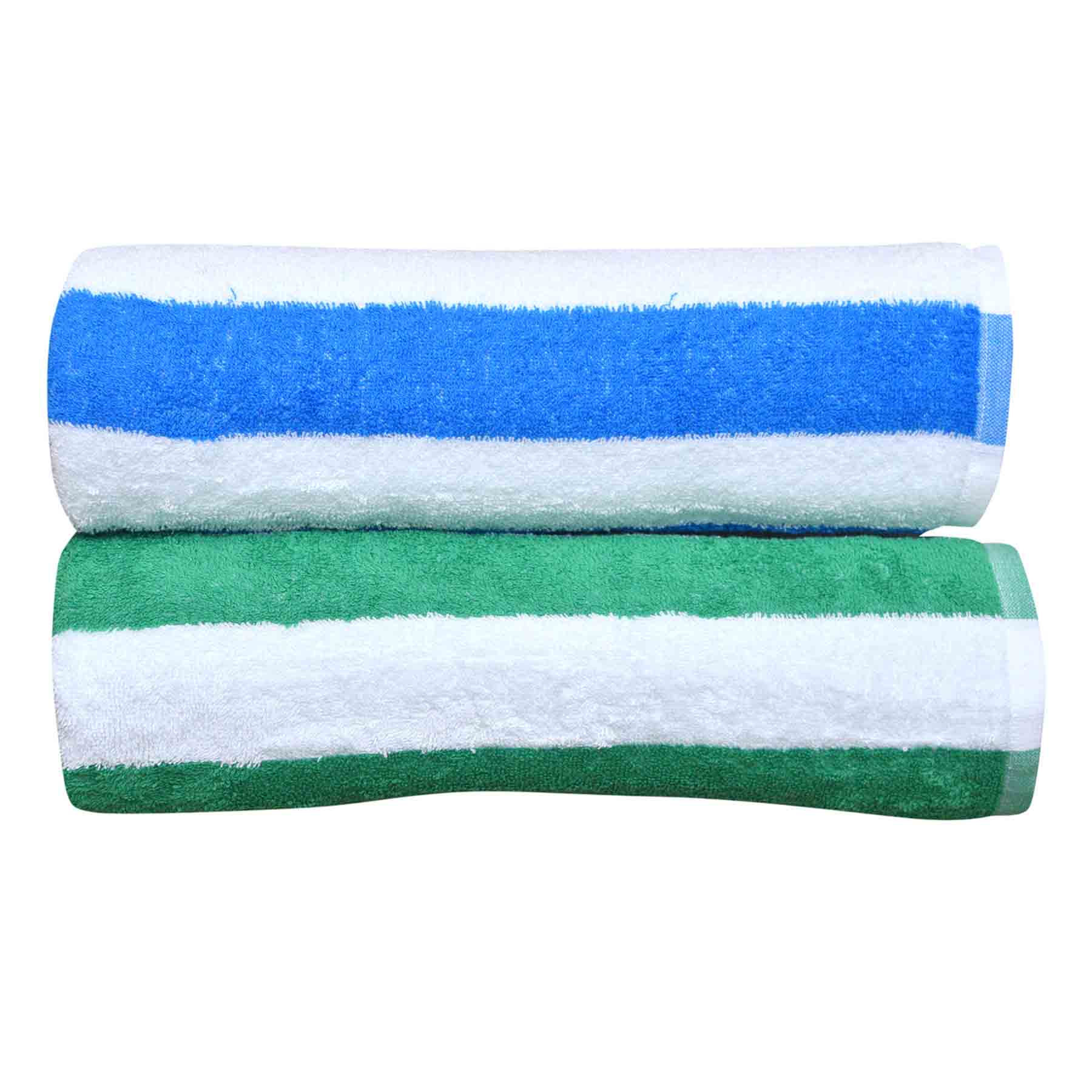2-Pack Cabana Blue & Green Stripe Beach Towels, 28x58