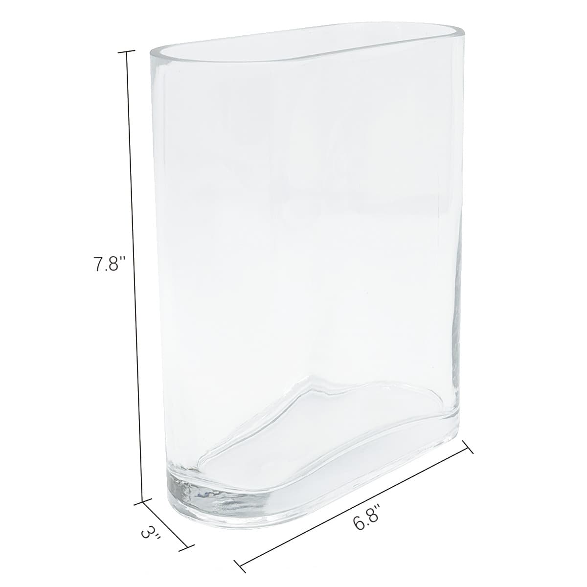 Flat Rounded Clear Glass Vase, 8"