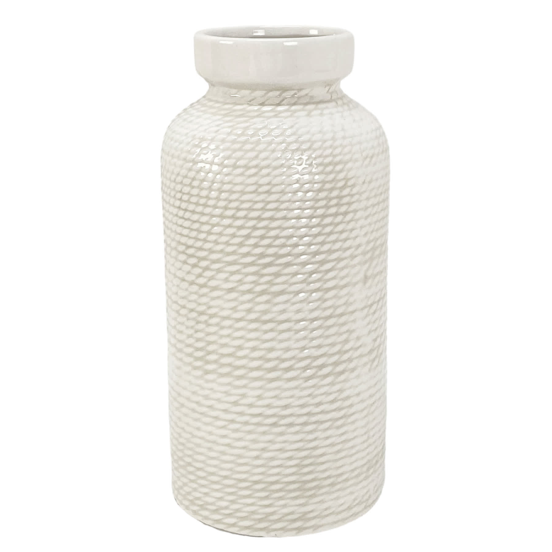 Ty Pennington White Ribbed Ceramic Vase, 10"