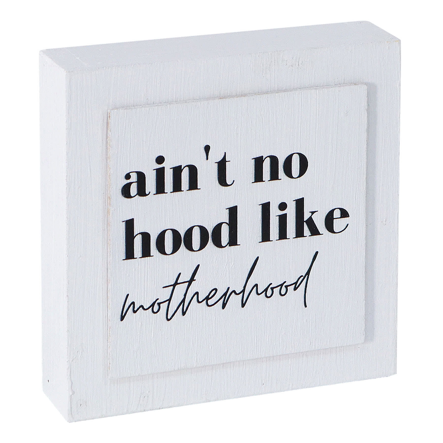 Motherhood White Wood Sign, 5"