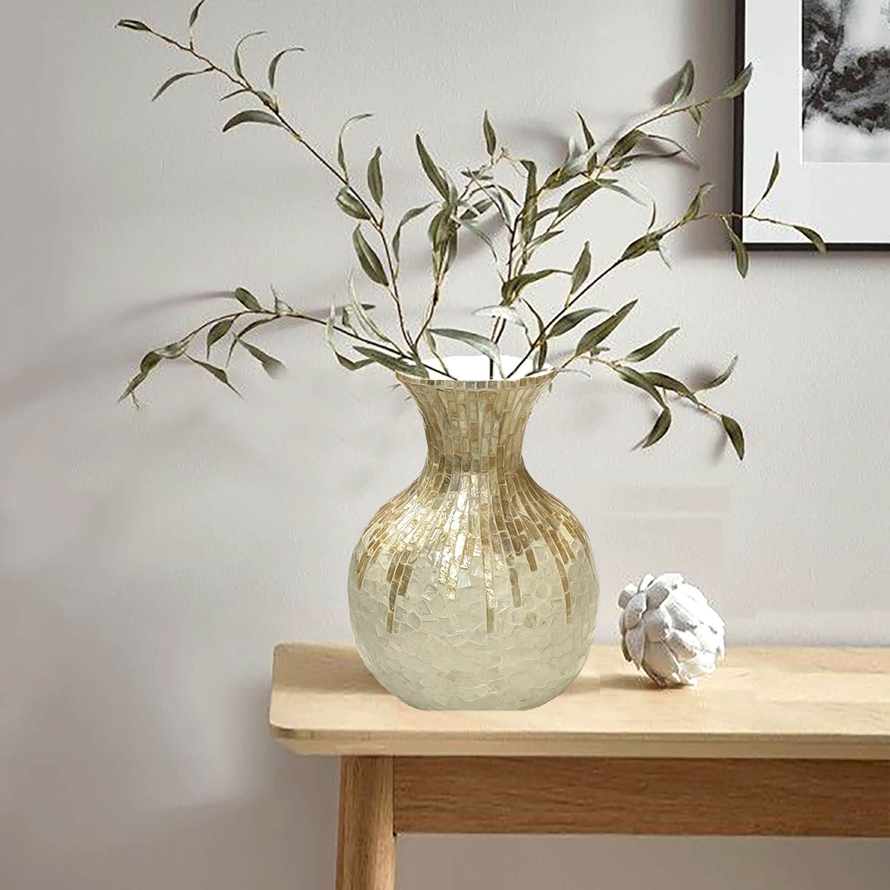 Gold & Natural Capiz Bamboo Vase, 13"