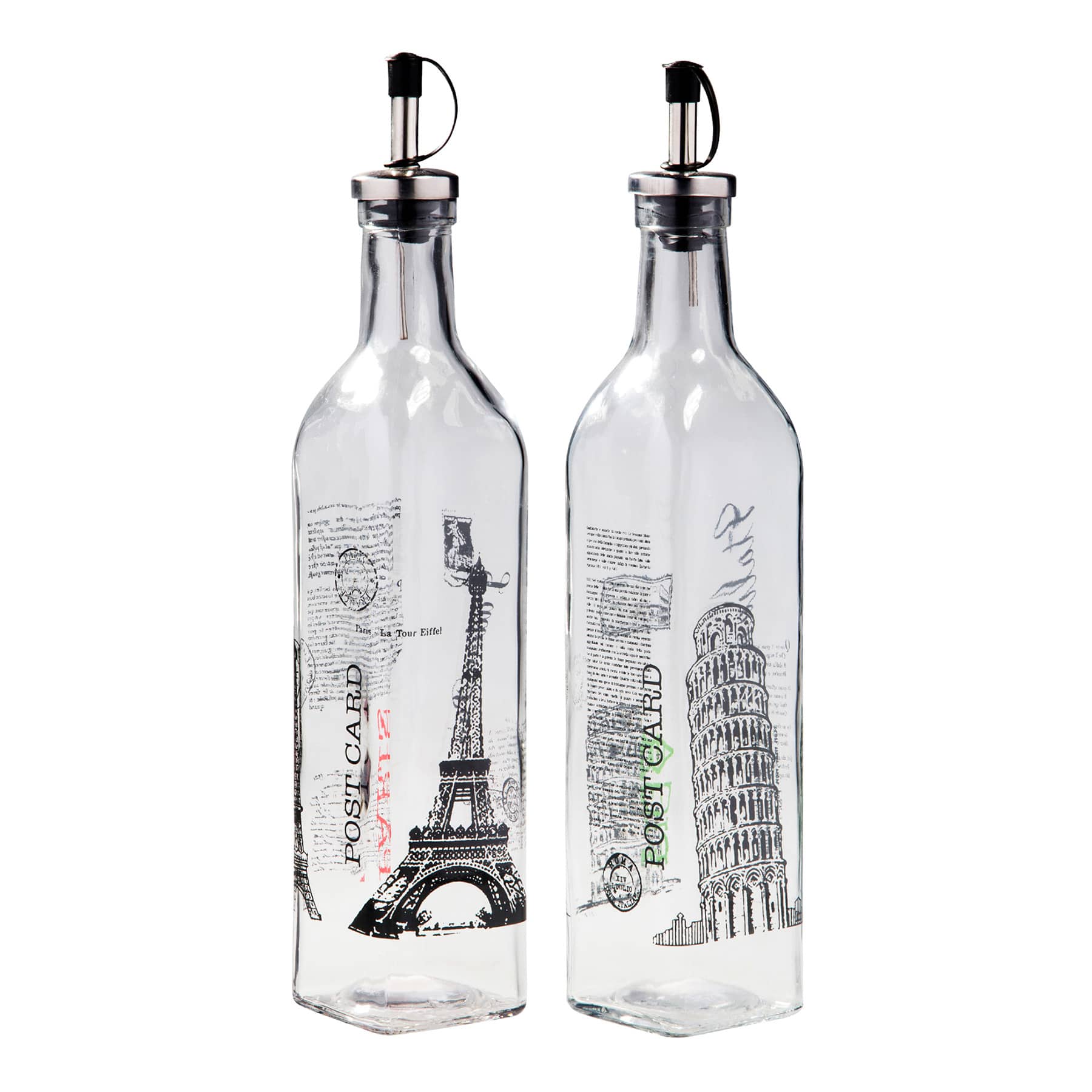 Eiffel Tower & Pisa Glass Oil & Vineger Bottle Set