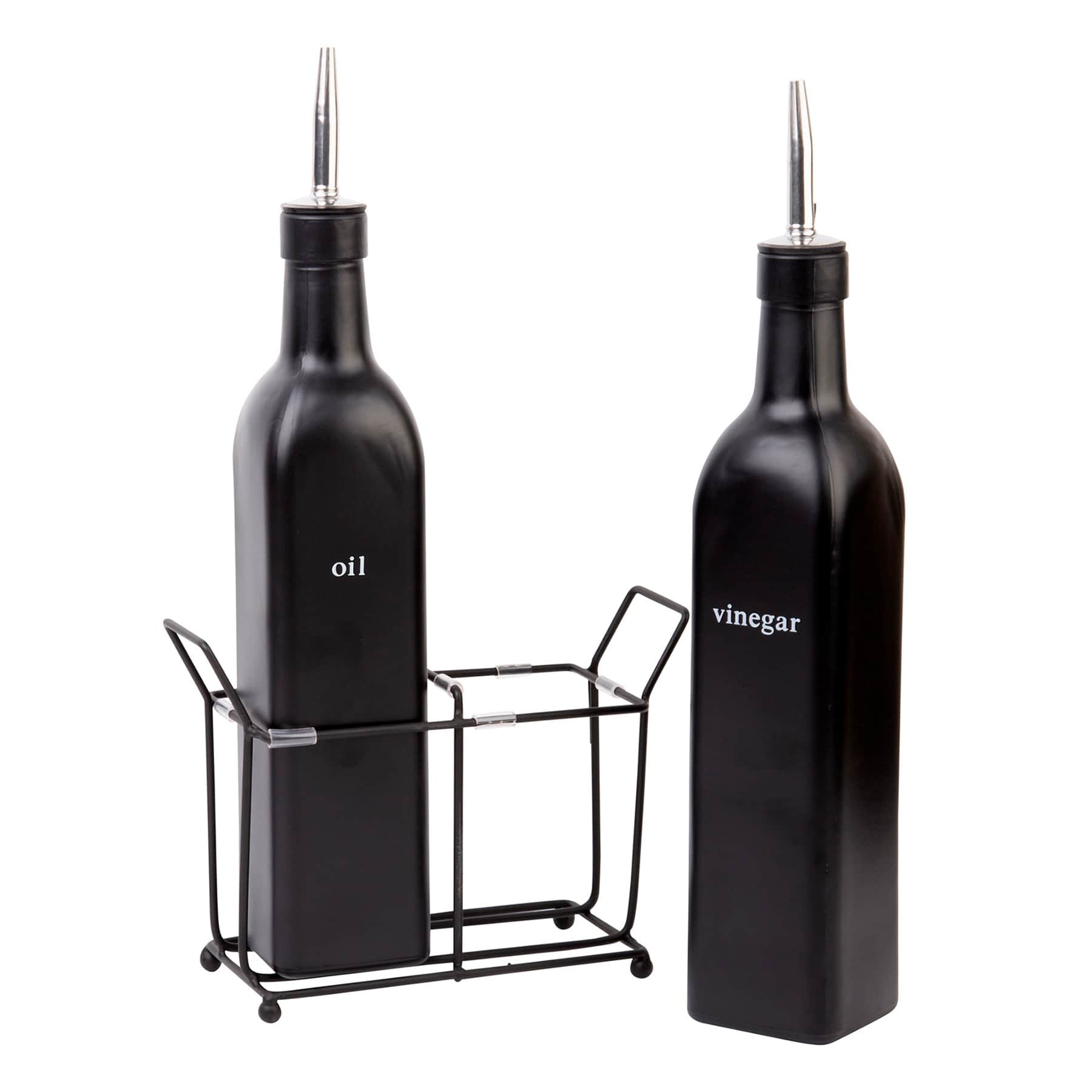 Set of 2 Matte Black Joseph Oil & Vinegar Bottles