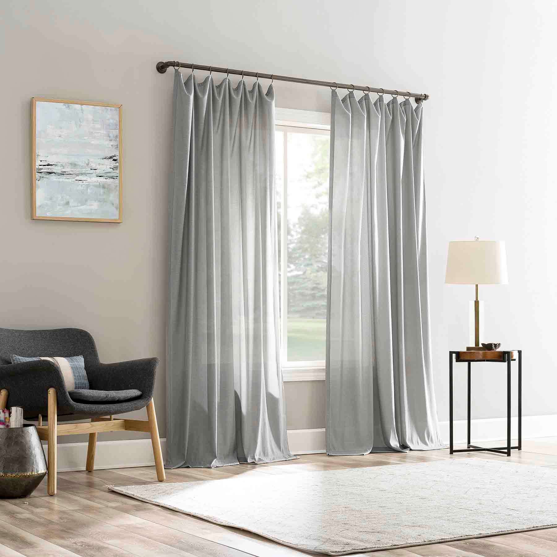 Lathan Grey Sheer Ring Top Single Curtain Panel, 84"
