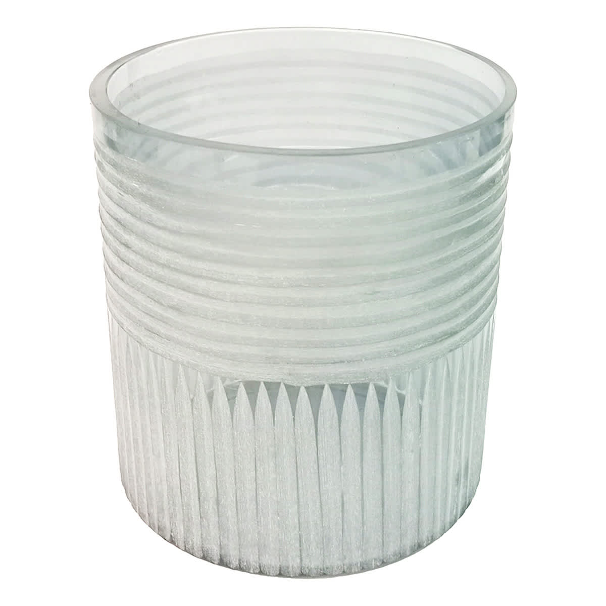 Blue Ribbed Glass Hurricane Candle Holder, 6"
