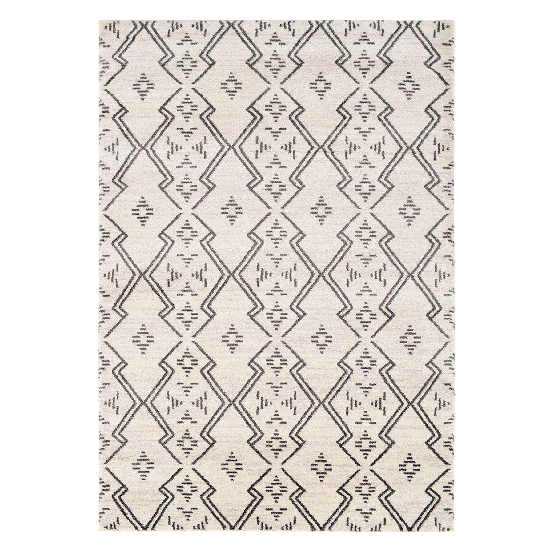 (A463) Raymond Ivory & Dark Grey Moroccan Styled Area Rug, 5x8