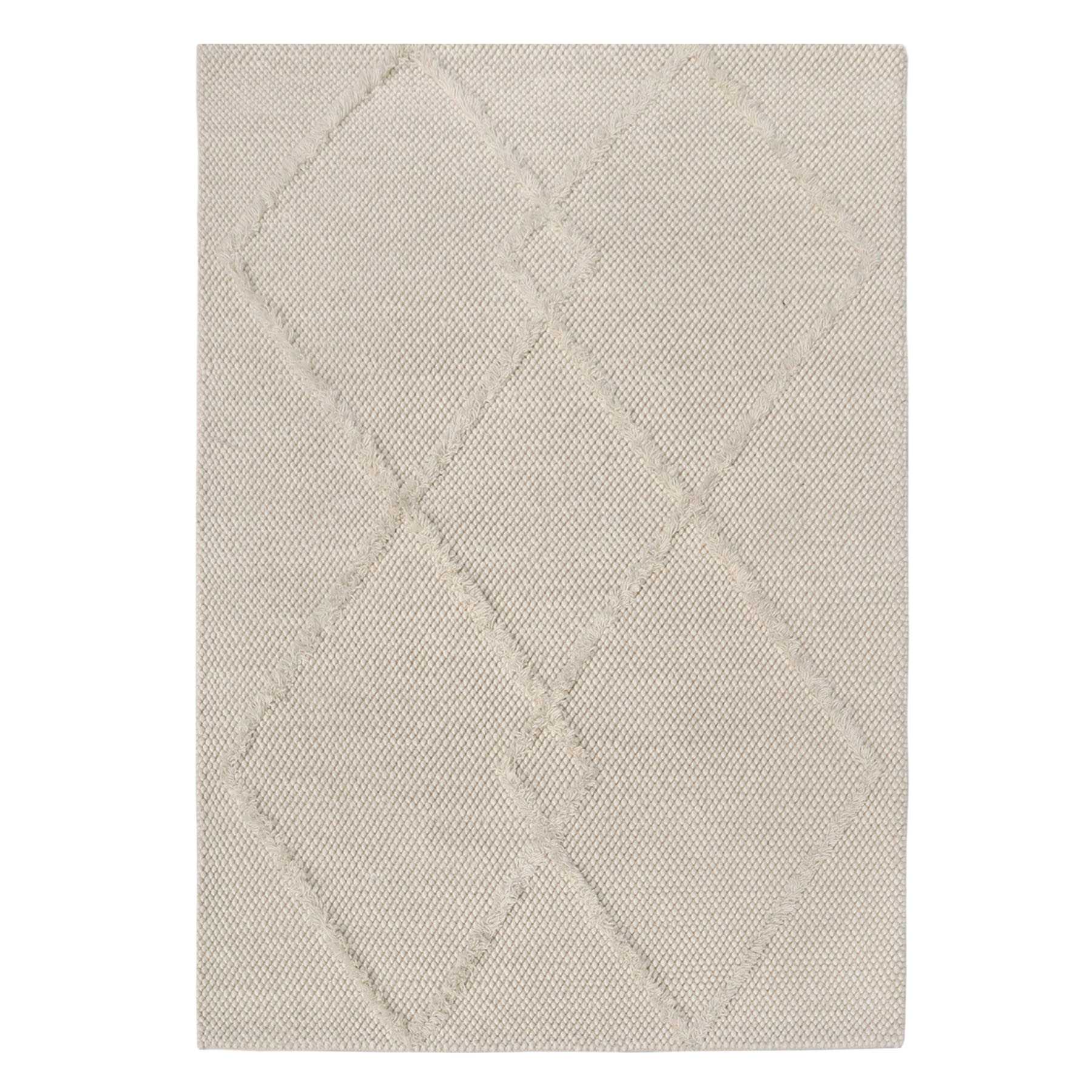 (A514) Found & Fable Ivory Diamond Patterned Wool Area Rug, 8x10