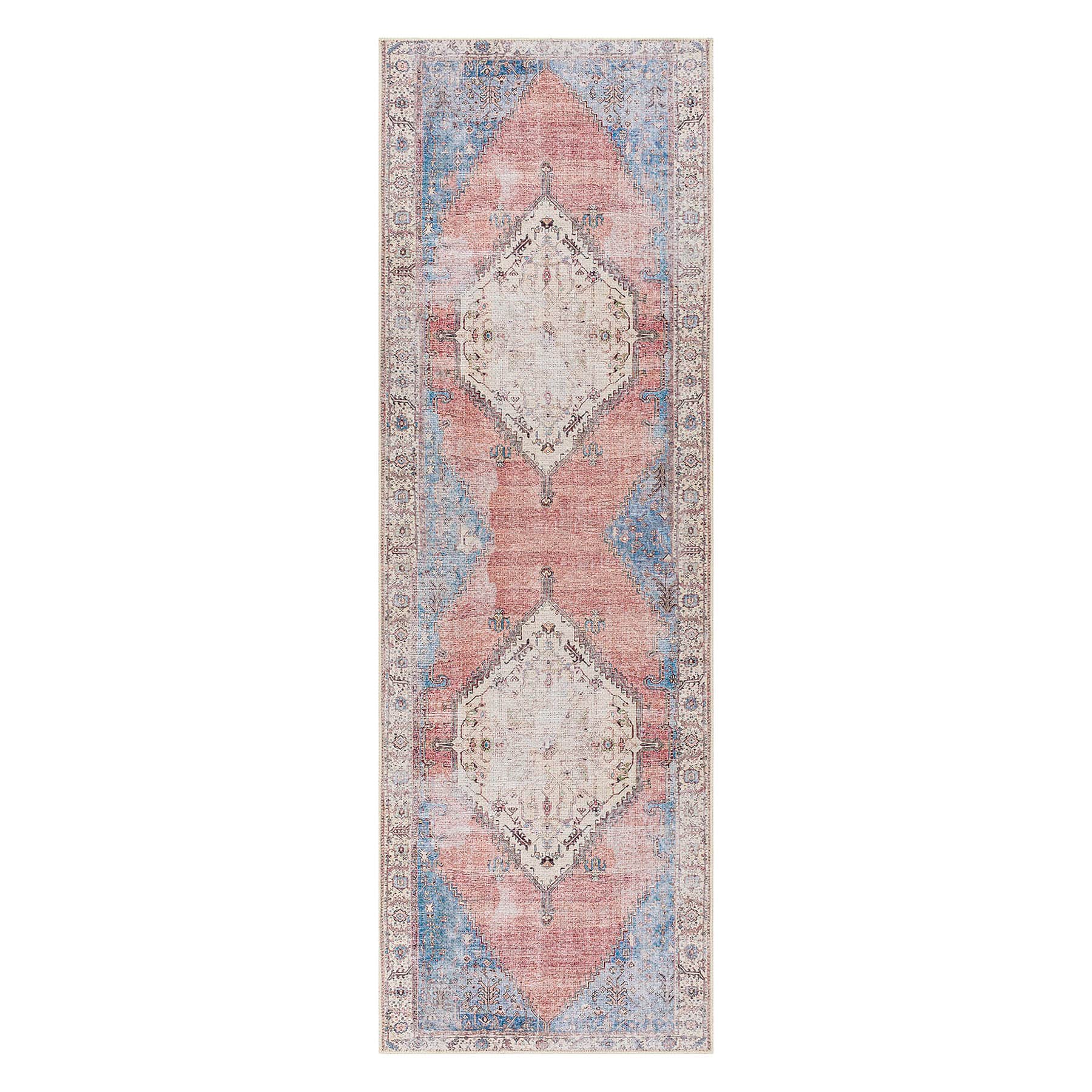 (B783) Found & Fable Amelie Multi Medallion Washable Runner, 2x7