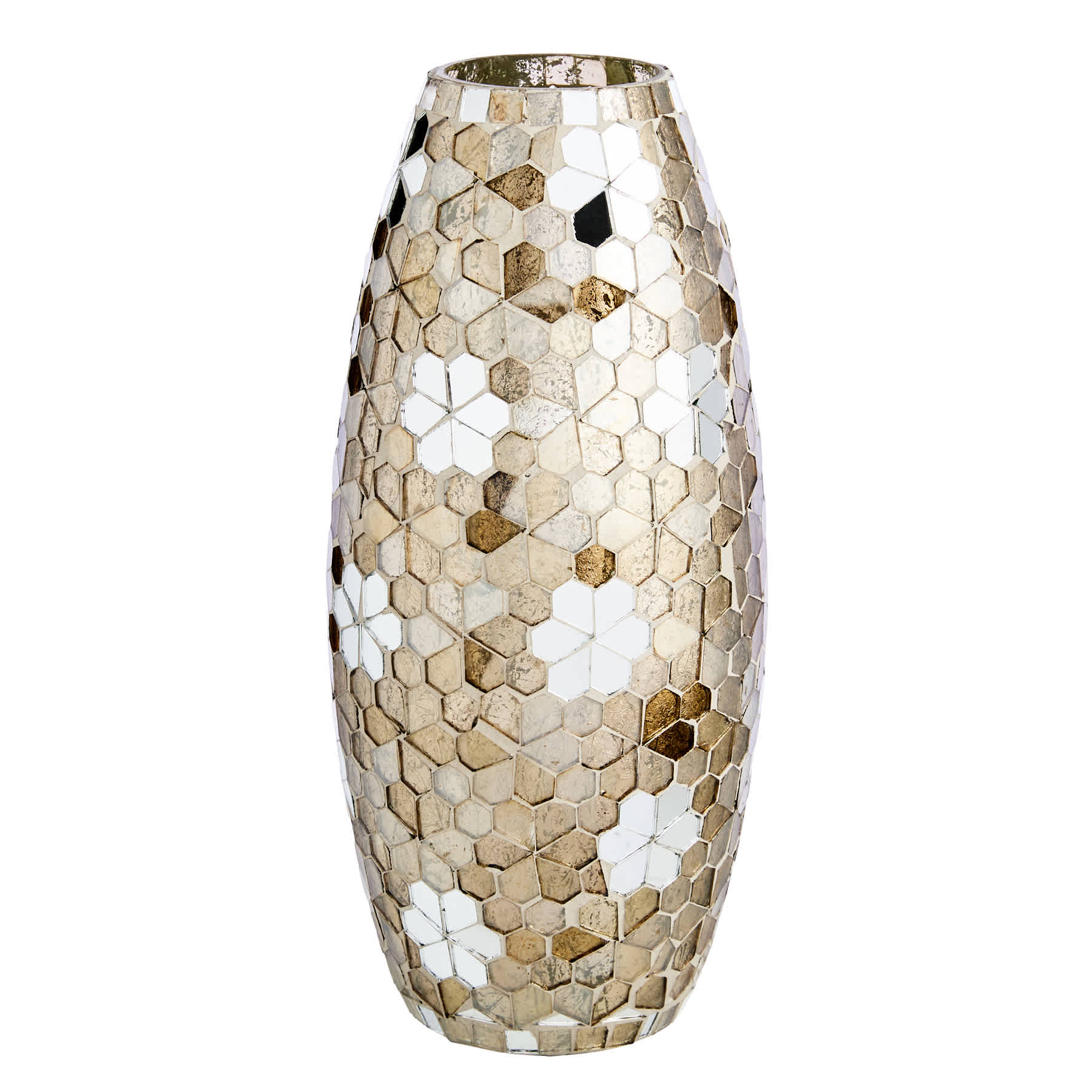 Silver Mosaic Glass Vase, 12"