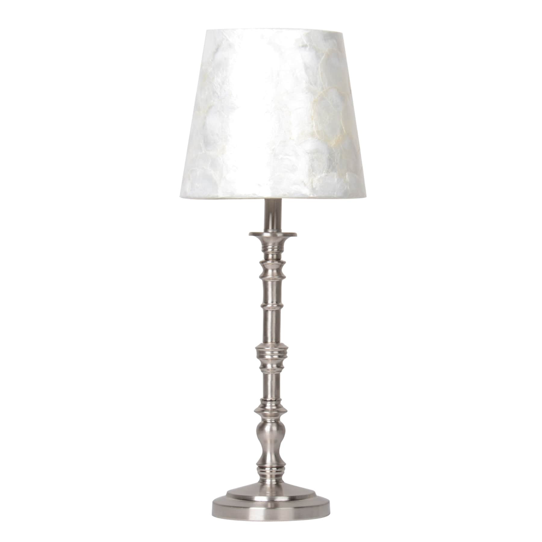 Found & Fable Silver Metal Small Table Lamp with Capiz Shade, 19"