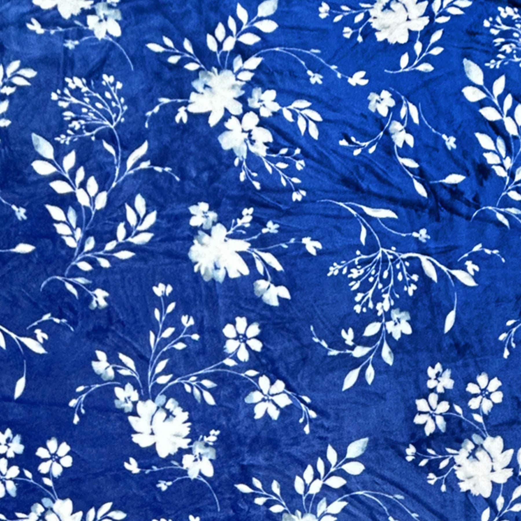 Providence Blue Florals Print Micro Plush Throw Blanket, 50x60