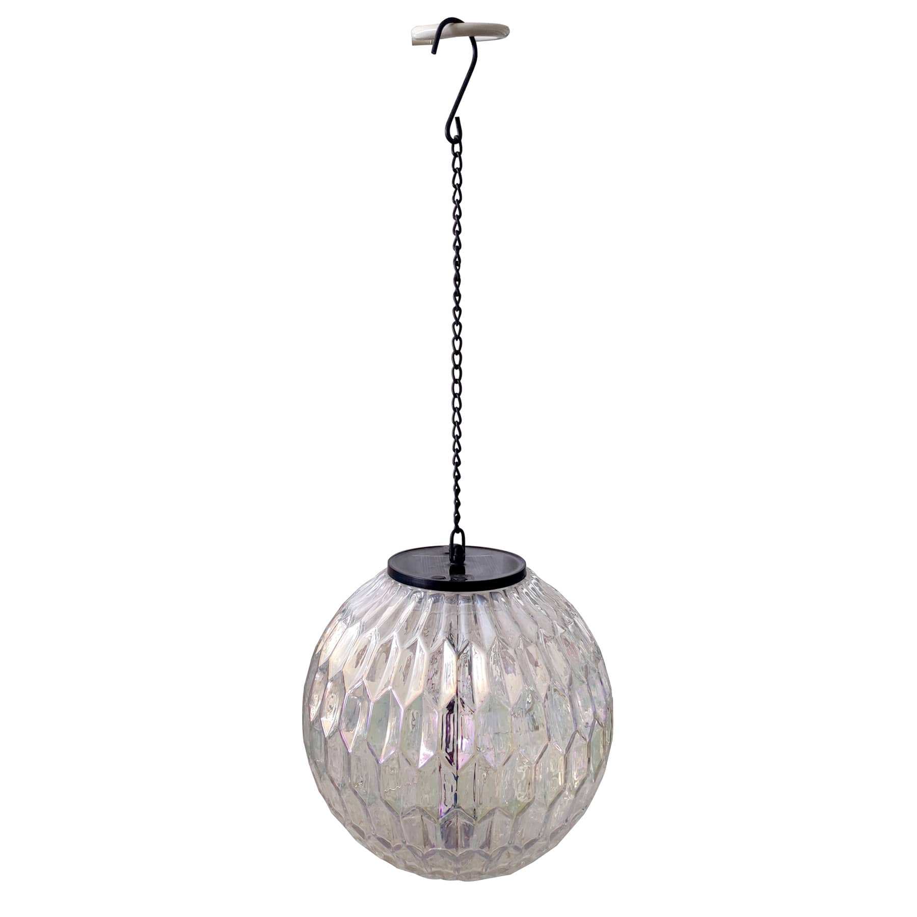 LED Iridescent Glass Hanging Ball Outdoor Solar Lantern, 8"