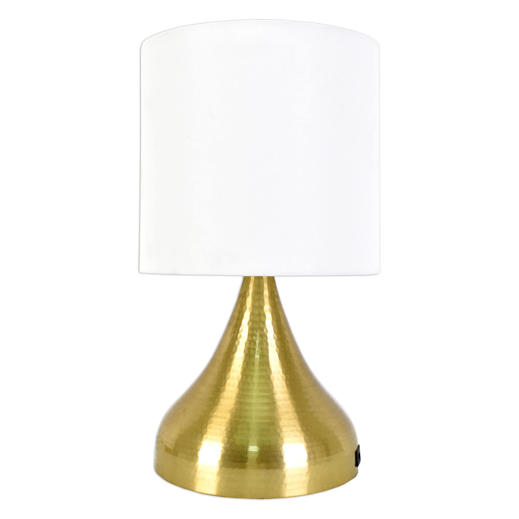 Gold Tapered Cone Small Table Lamp with Shade & USB, 15"