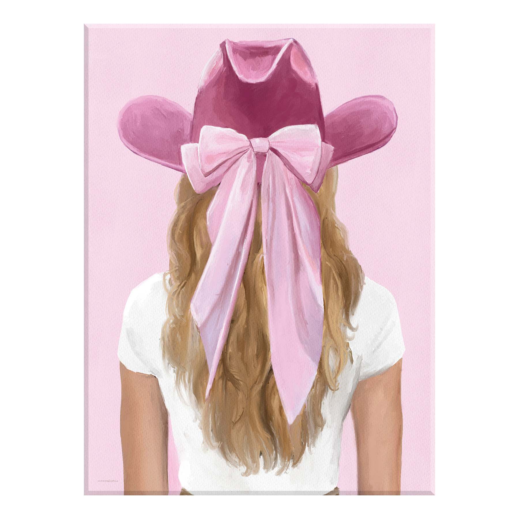 Cowgirl Hat with Bow Canvas Wall Art, 12"