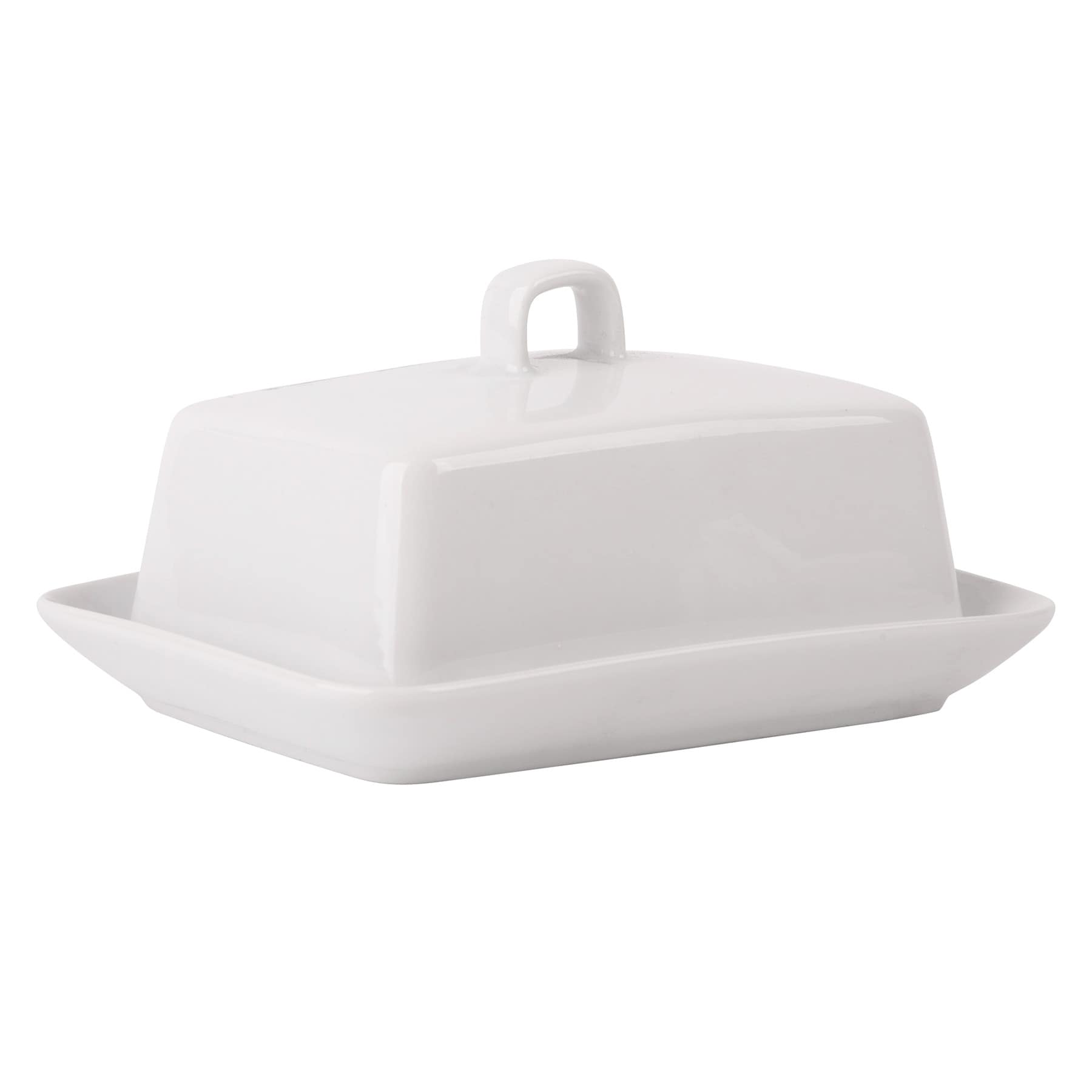 White Wide Covered Butter Dish, 6.5"