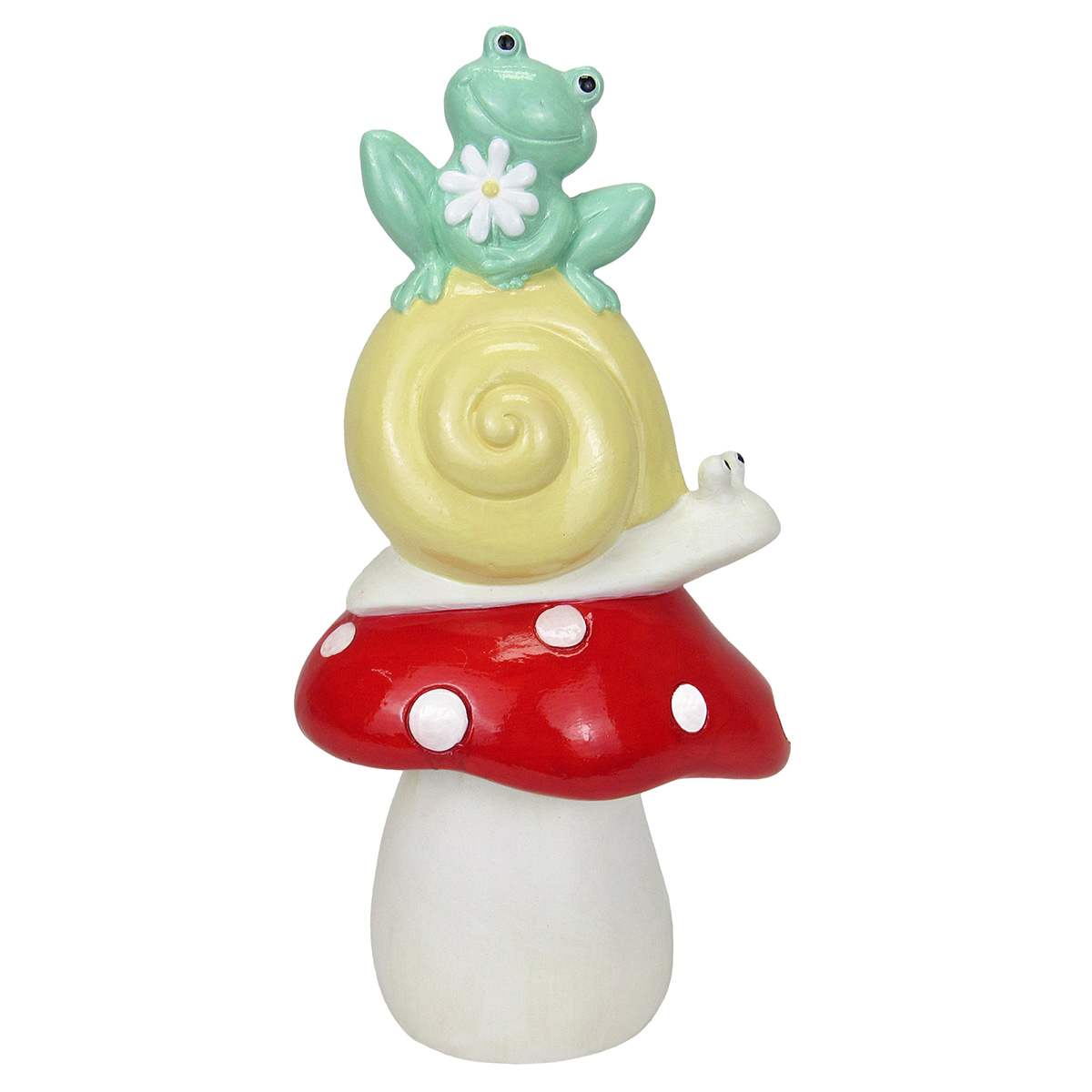 Sunny Club Frog & Snail On Mushroom Outdoor Garden Statue, 10"