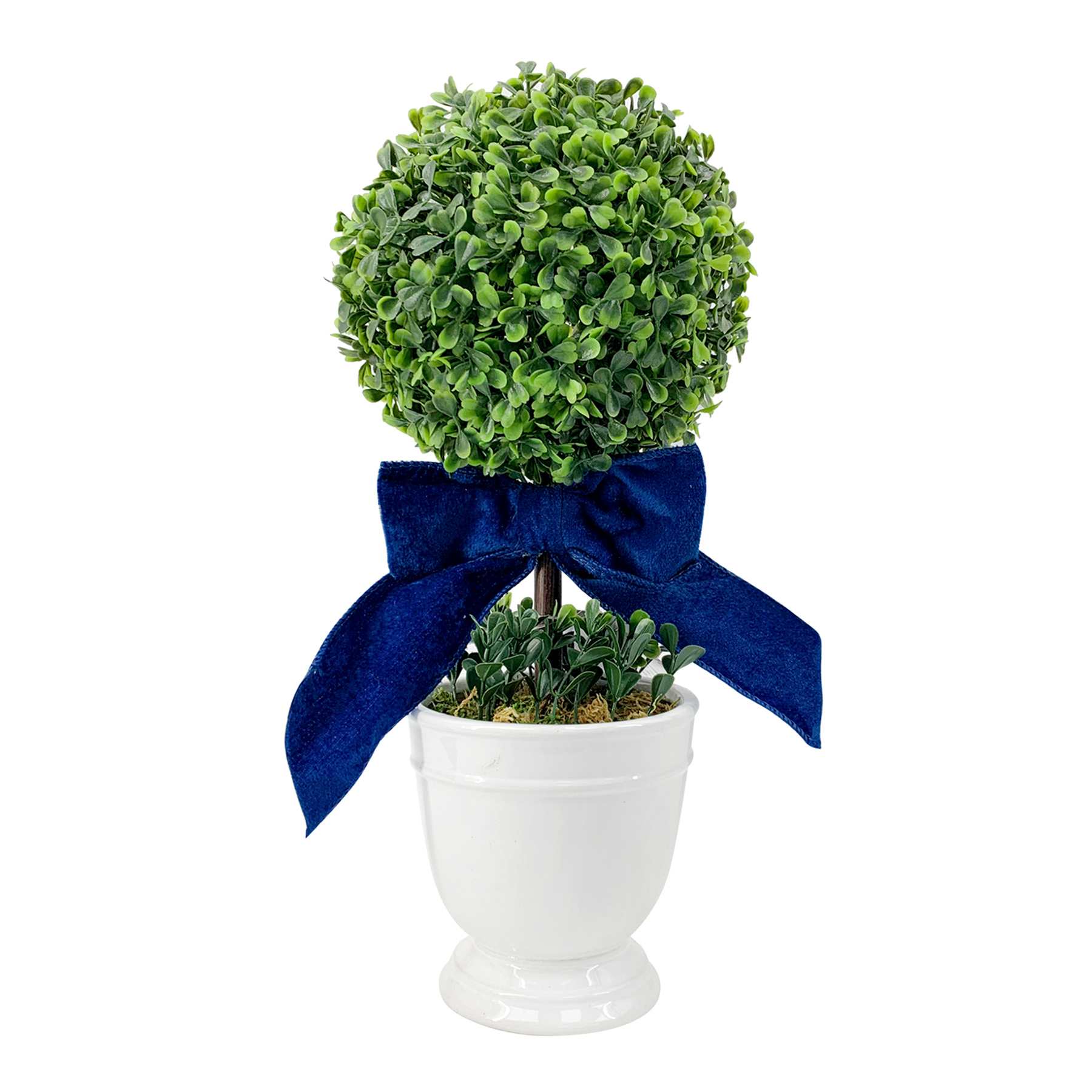 Providence Single Ball Boxwood Topiary in White Ceramic Pot, 16"