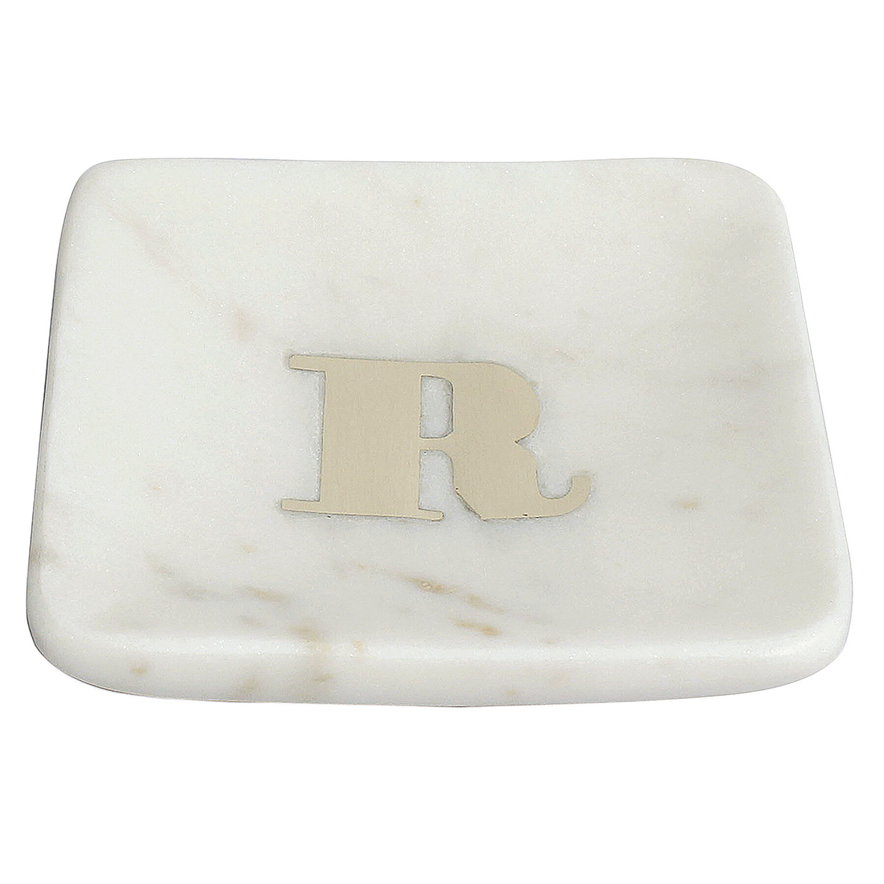 White Marbled Monogram Trinket Tray, R