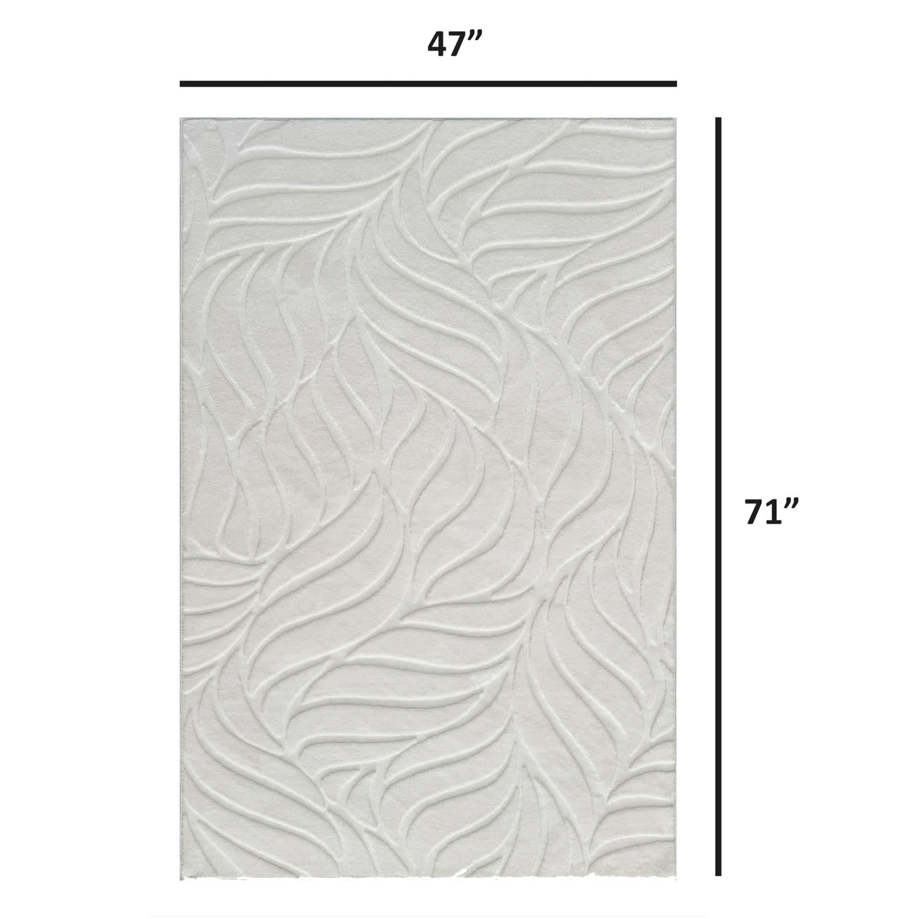 Curve White Wavy Leaves Area Rug, 4x6