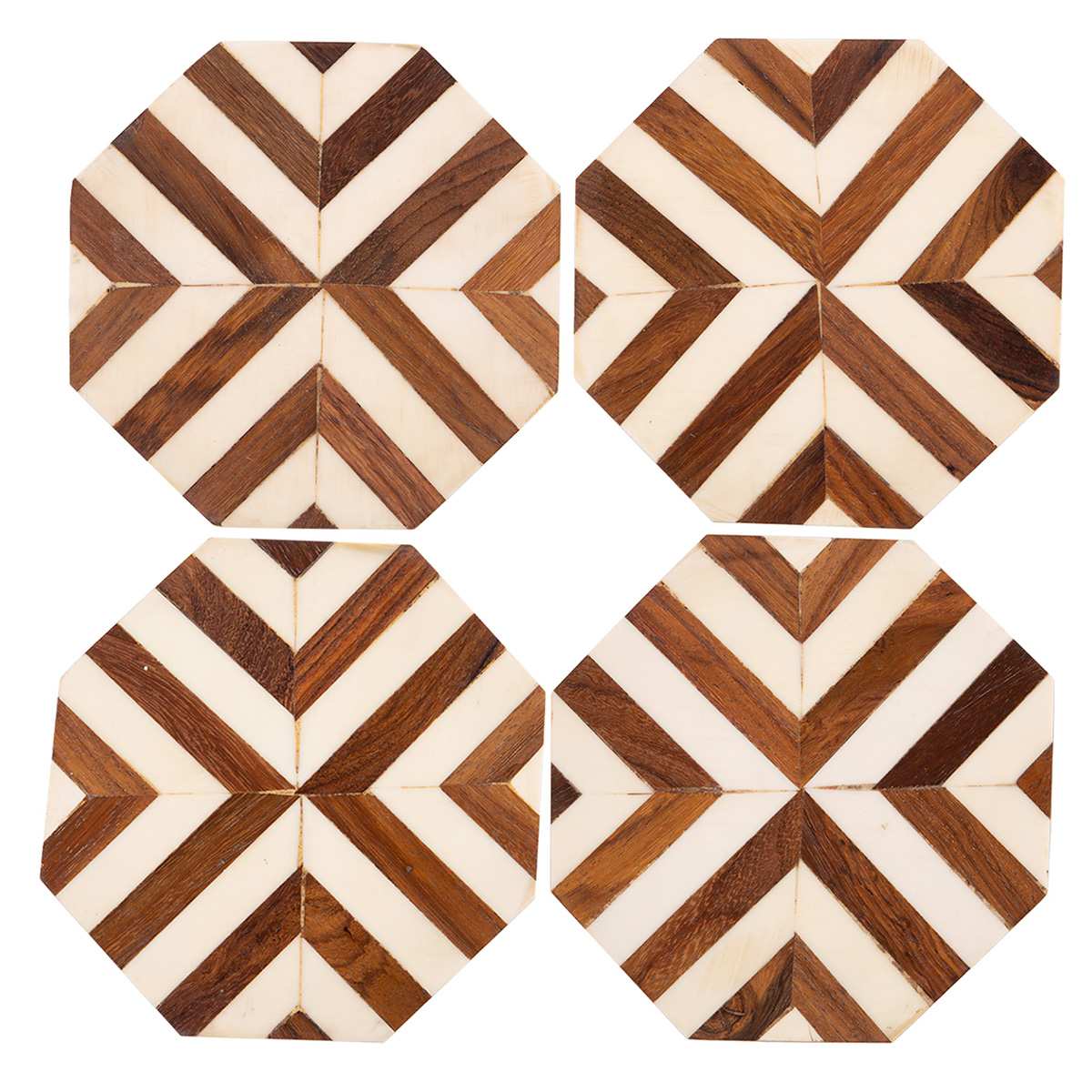Set of 4 Octagon Resin Wood Coasters