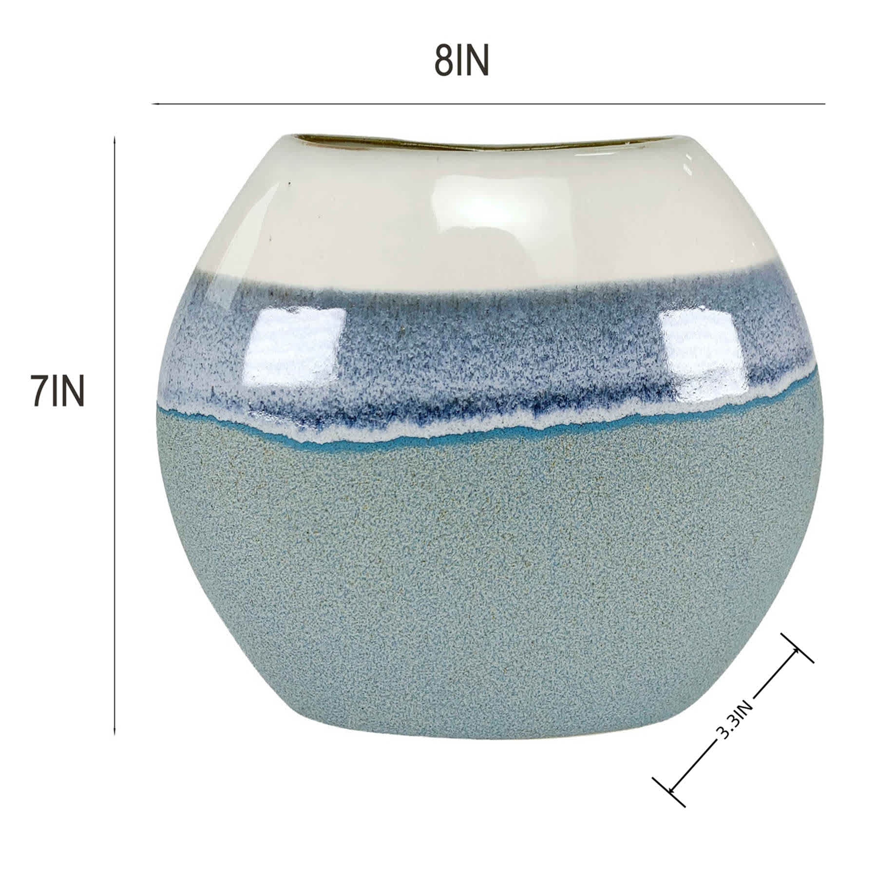 Blue Aqua Reactive Ceramic Vase, 8x3x7