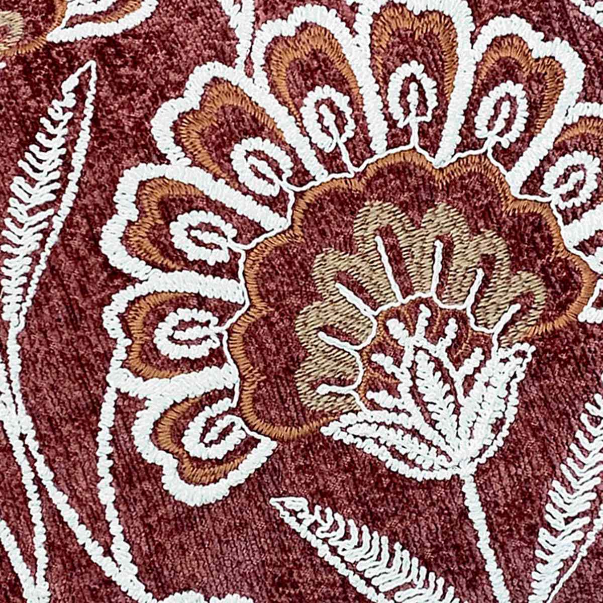 Burgundy Floral Chenille Embroidered Throw Pillow, 18"