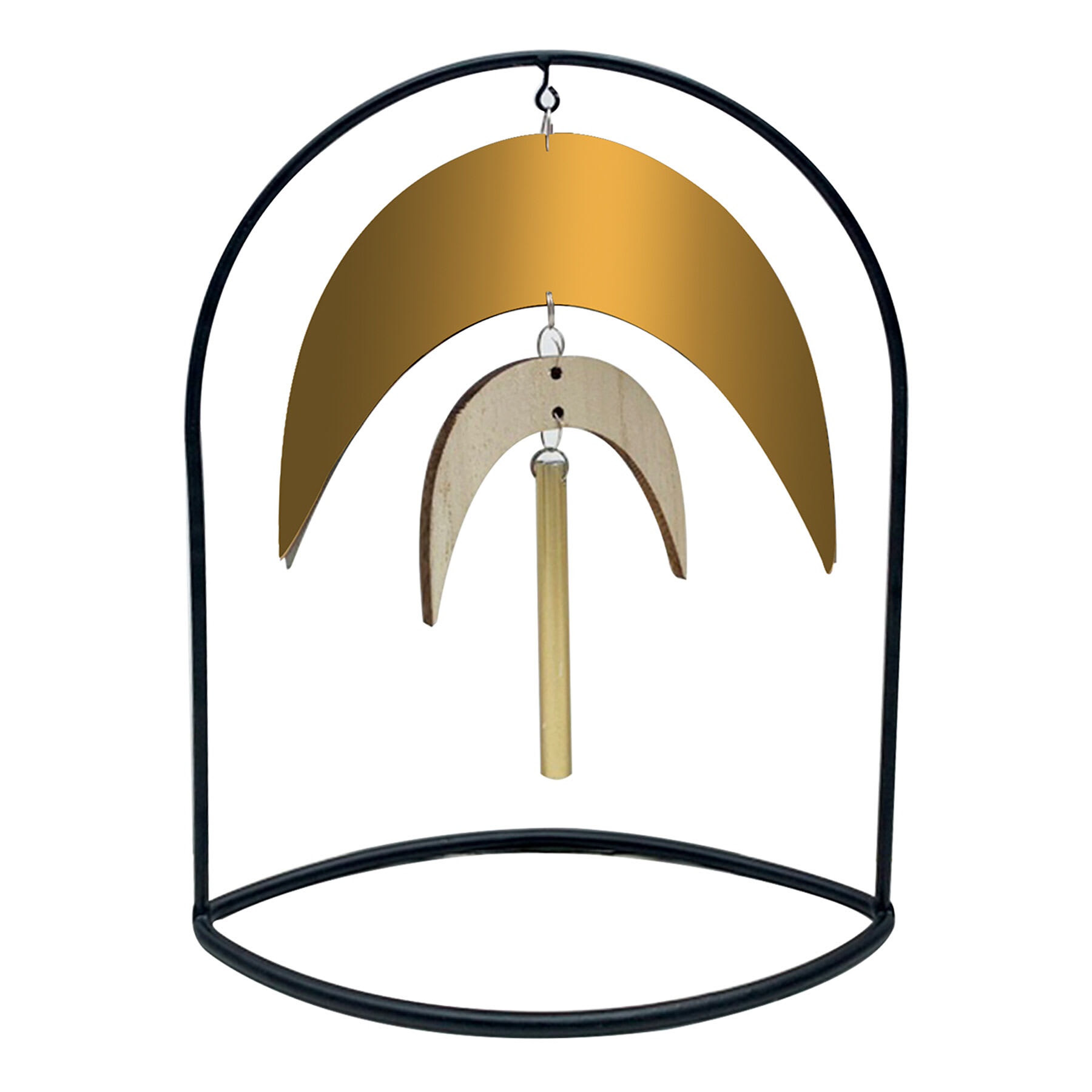 Gold Wooden Moon Mobile with Black Frame, 9"
