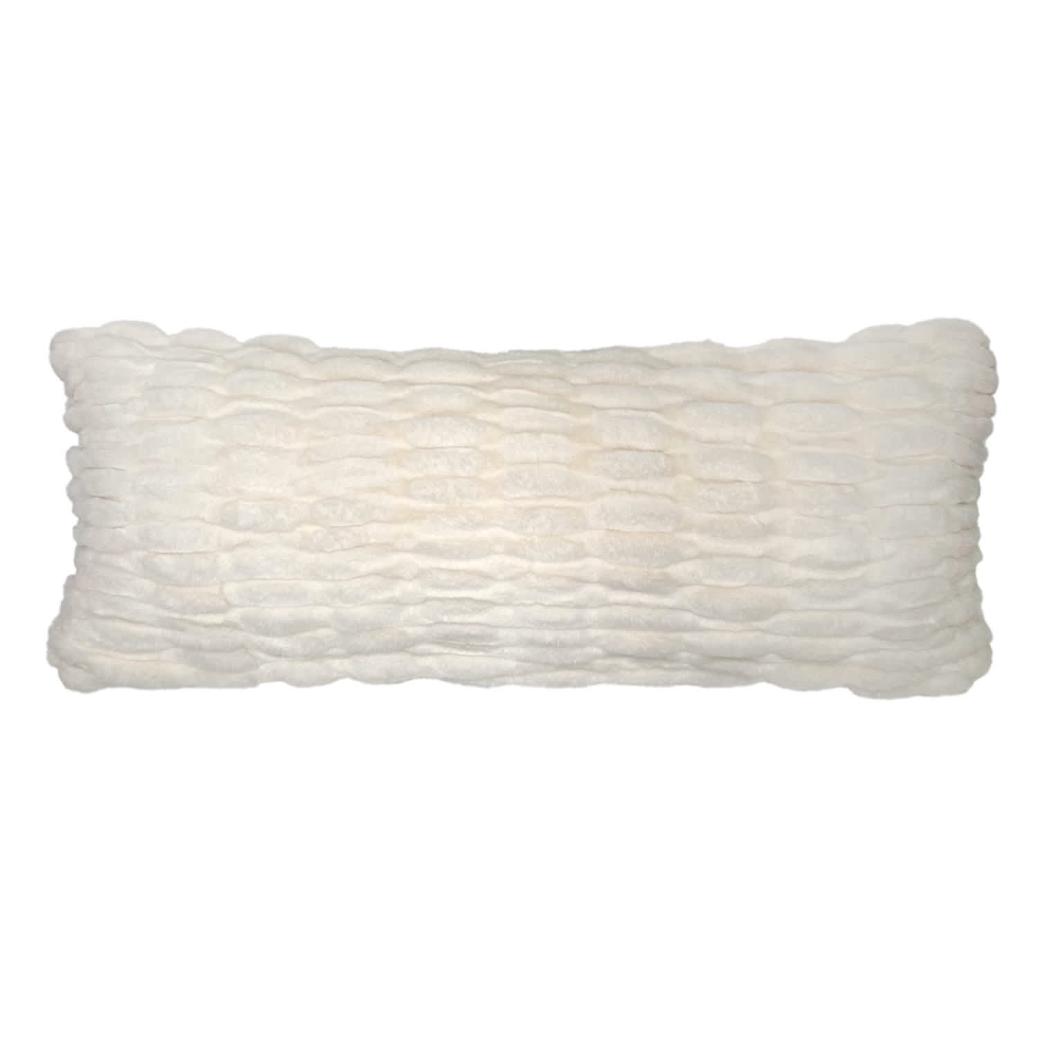 Beige Ruched Faux Fur Throw Pillow, 14x36
