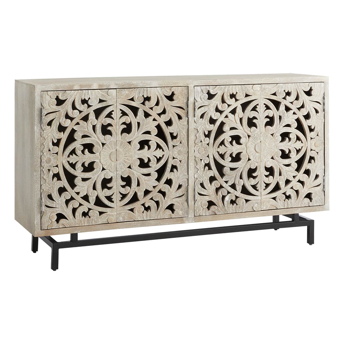 Found & Fable 4-Door Carved Sideboard, Natural