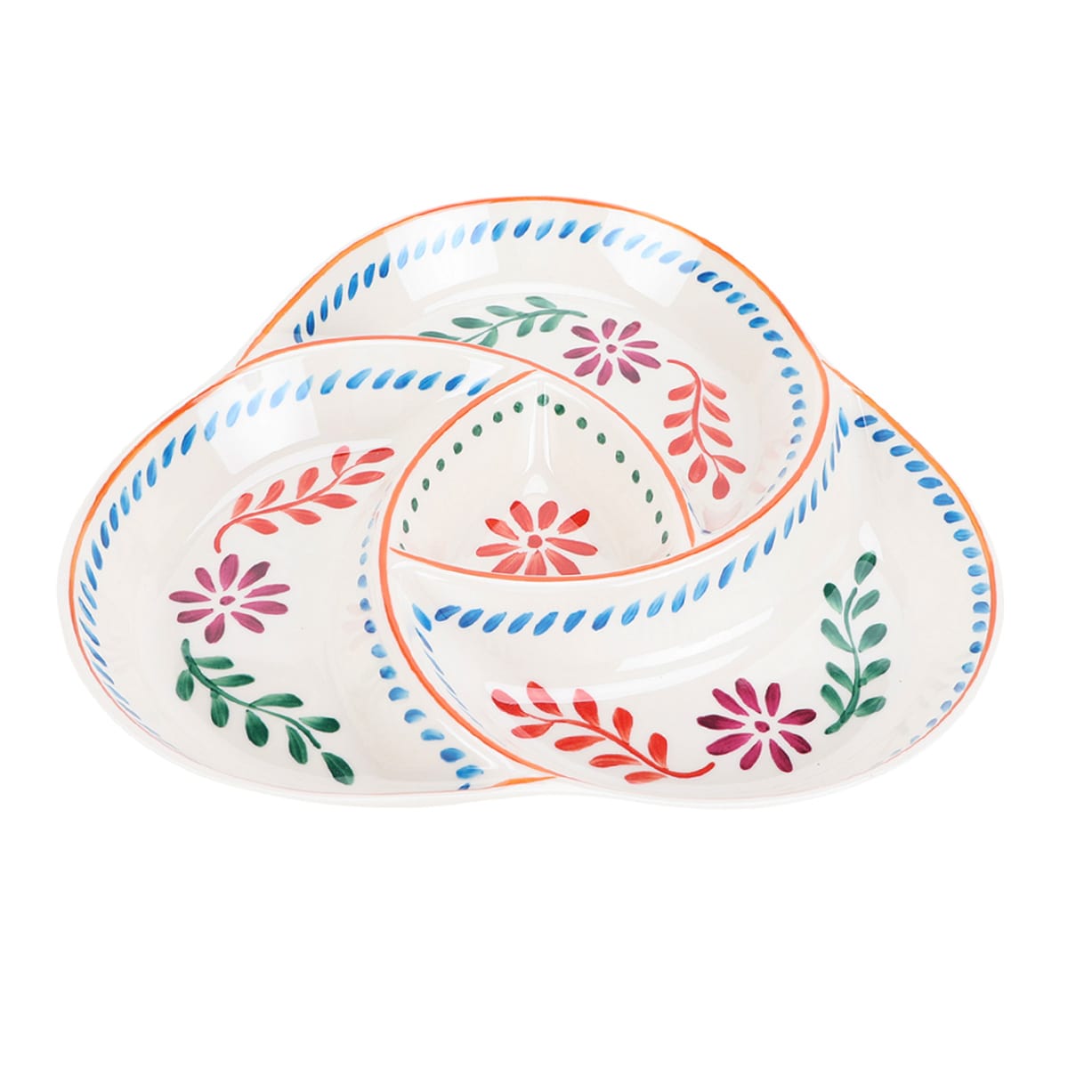 White Floral 4 Section Melamine Chip And Dip Serve Tray