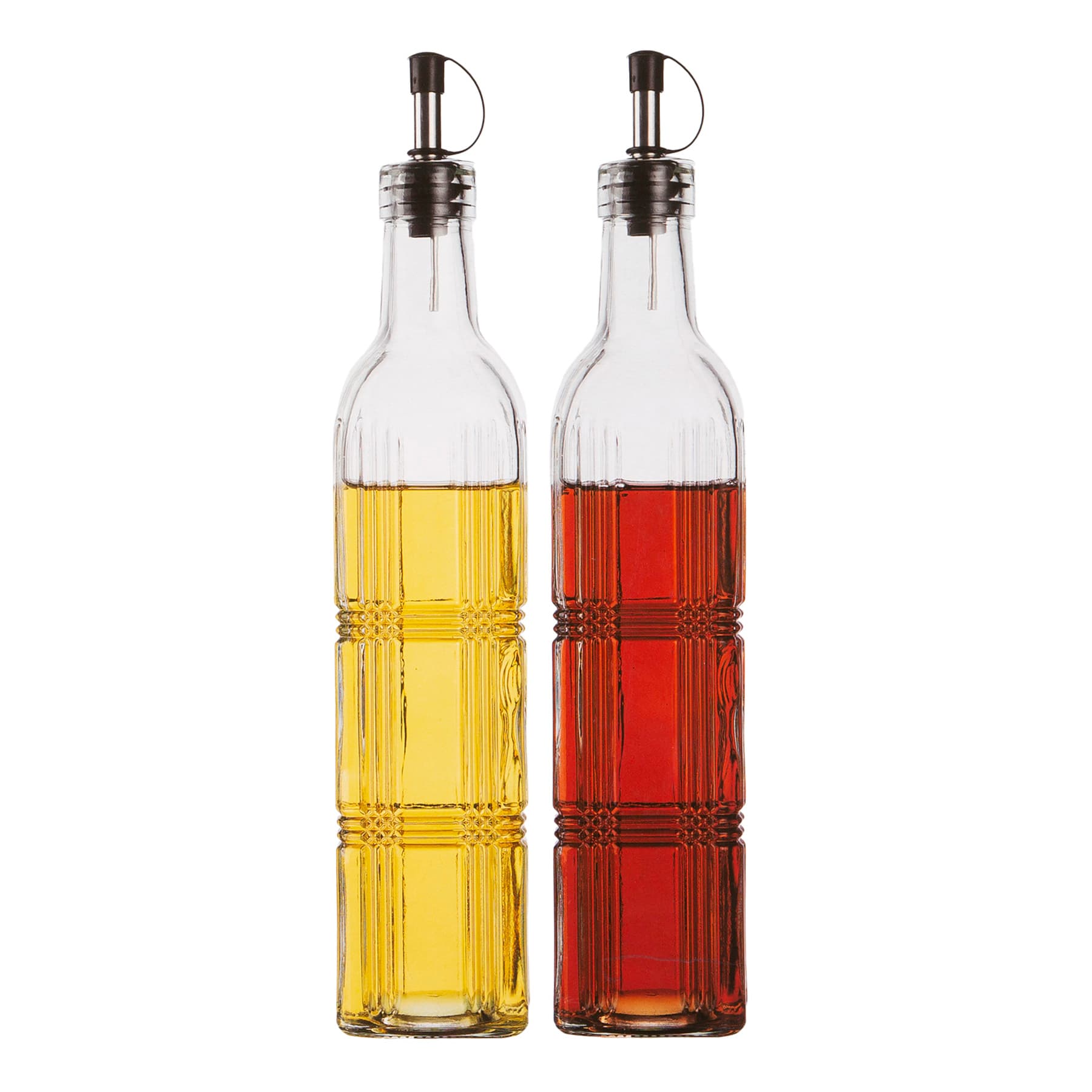 Set of 2 Panel Embossed Oil & Vinegar Bottle Set