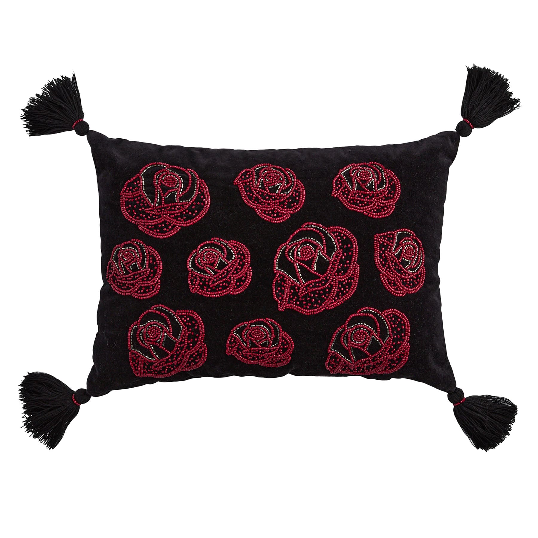 Midnight Shadows Beaded Rose Throw Pillow, 14x20