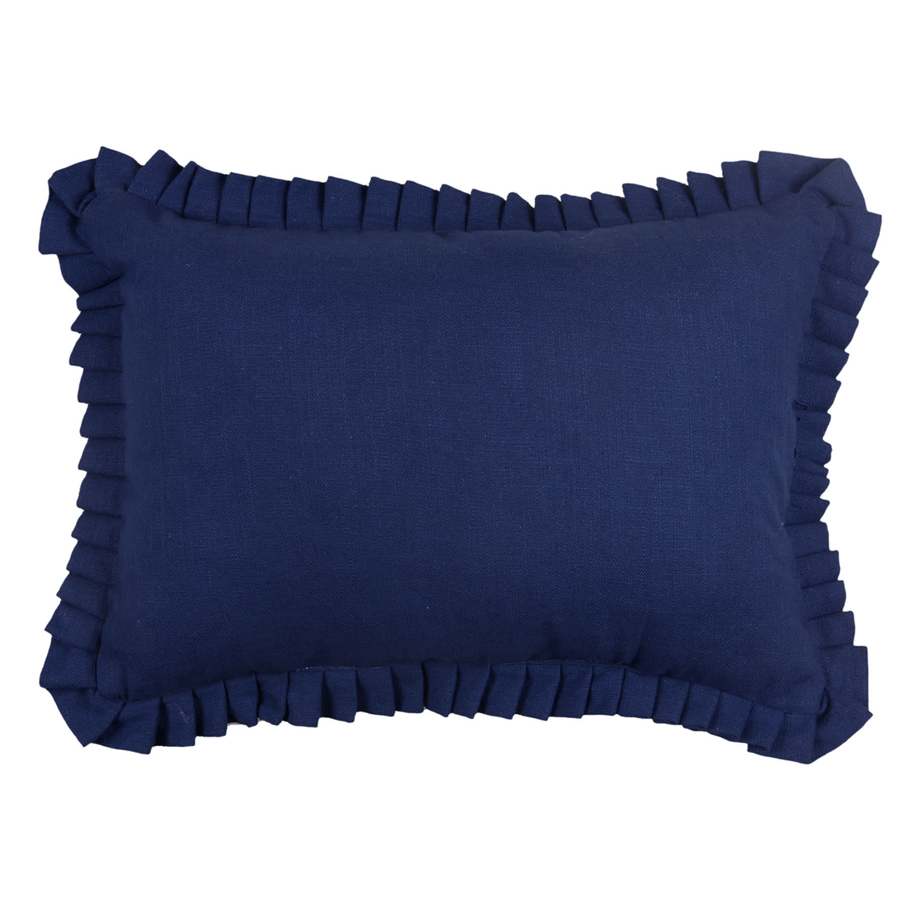 Providence Navy Blue Cotton Slub Throw Pillow with Pleating, 14x20