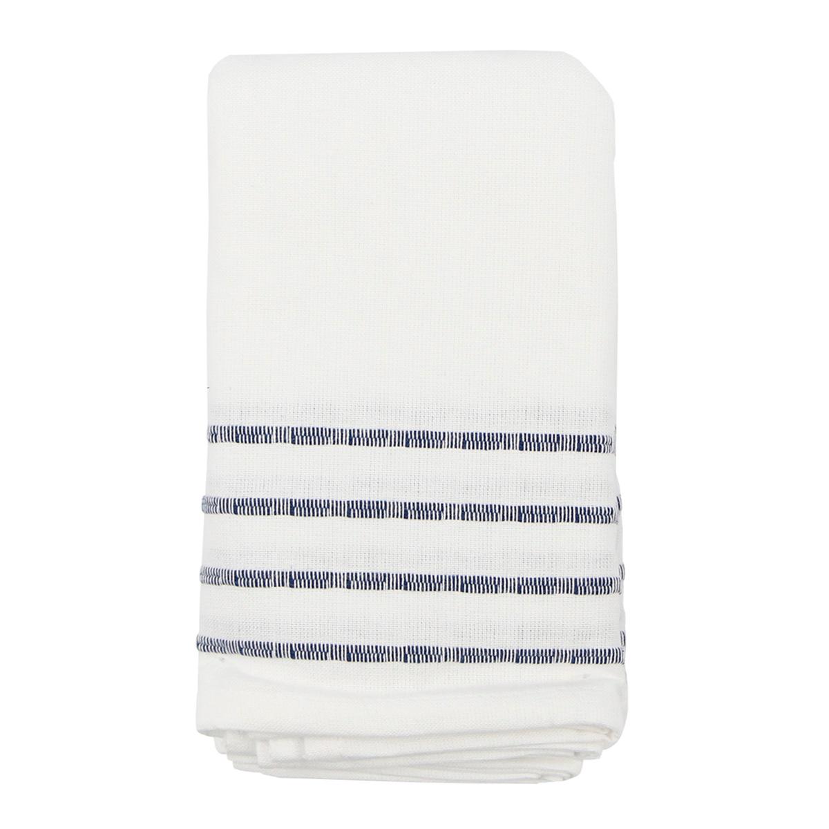 Set of 4 White Ribbed Napkins with Blue Insert Stripes, 18"