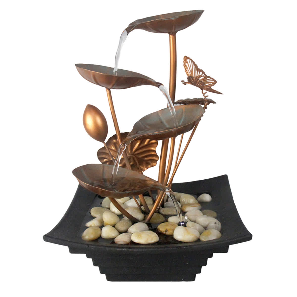 Lotus Table Outdoor Fountain With Light, 12"