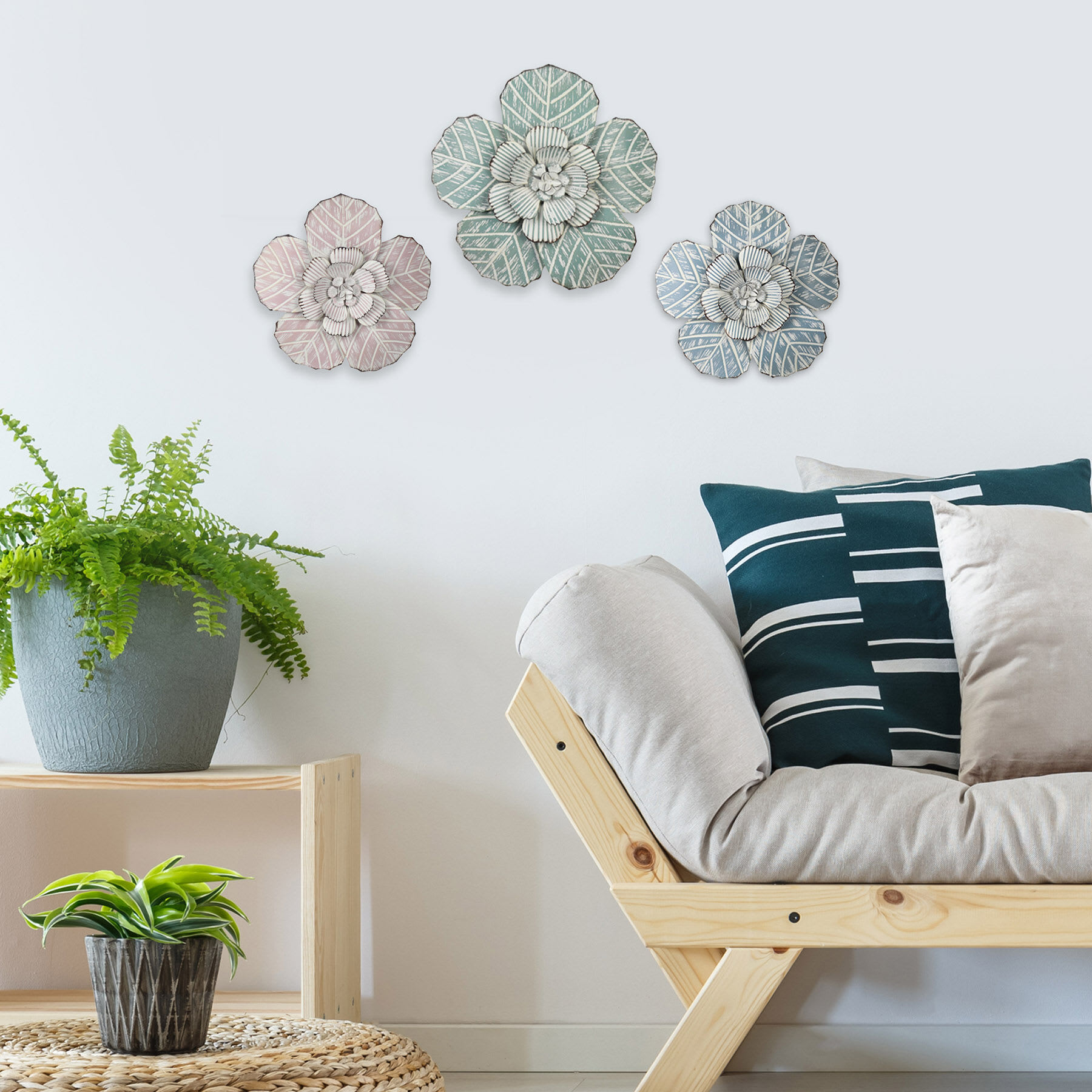 Embossed Blue Metal Flower Wall Decor, 10"