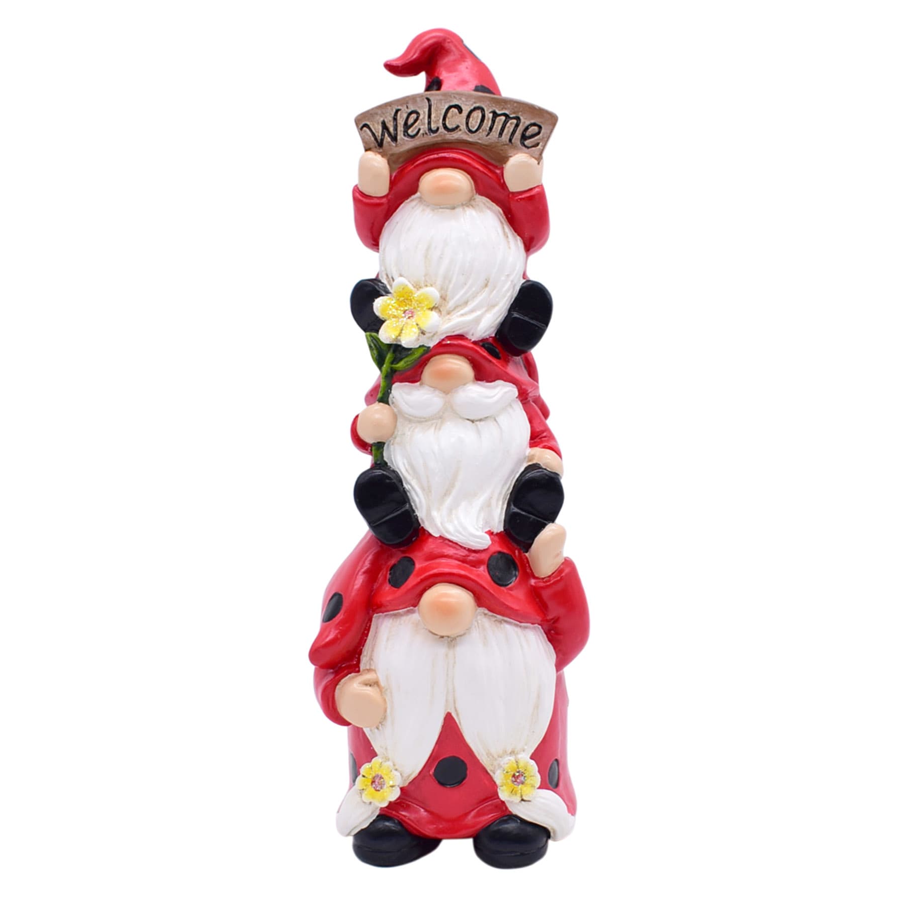 Stacked Ladybug Gnomes Outdoor Garden Statue, 9"
