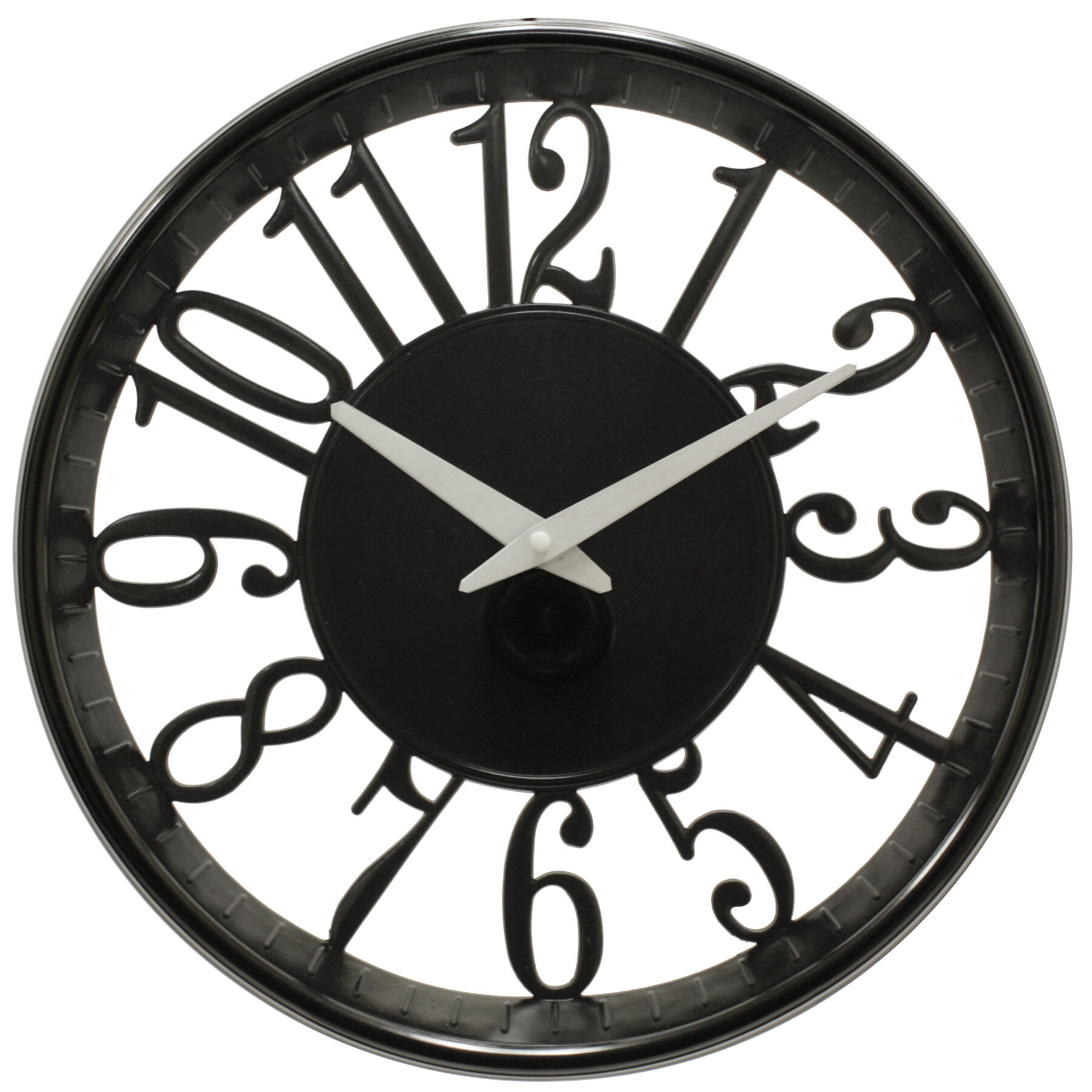 Glossy Black Cut Out Round Wall Clock, 12"