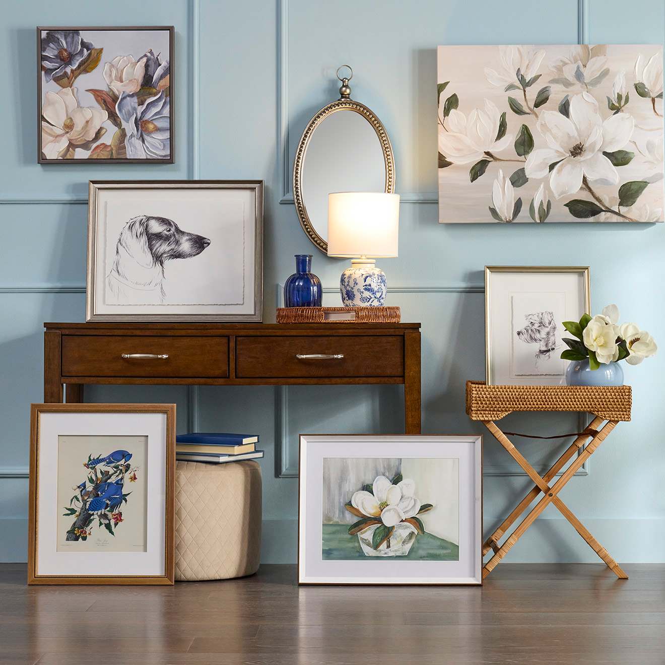 Providence White & Blue Chinoiserie Ceramic Small Table Lamp, 14.5"