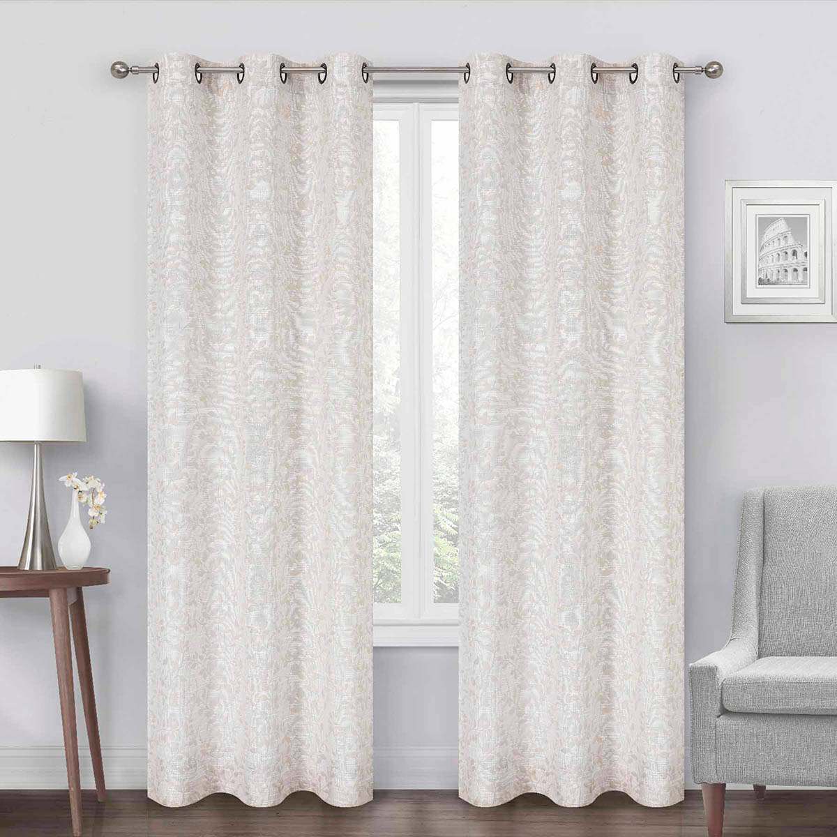 Natural Leaf Jacquard Light Filtering Grommet Curtain Panel, 84"