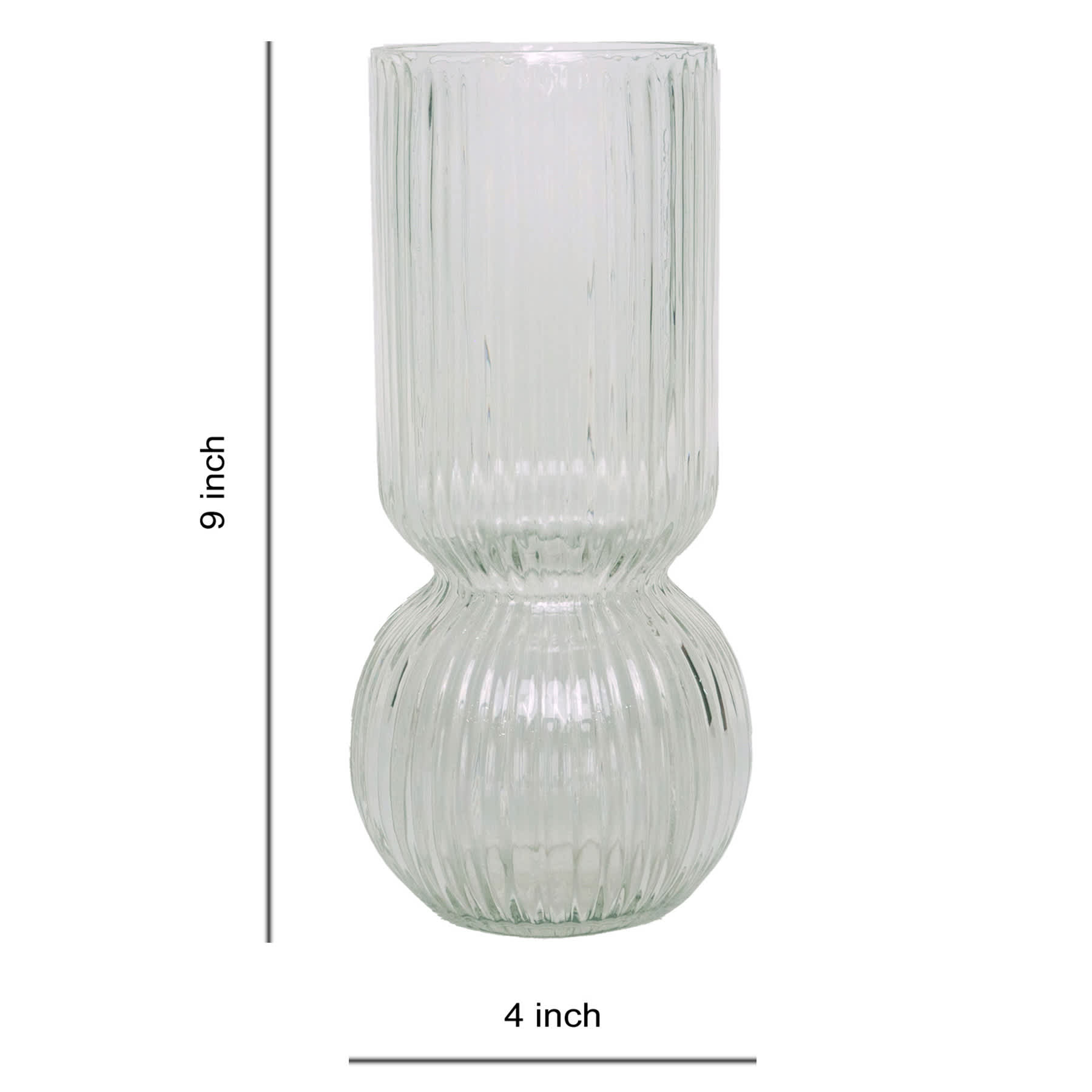 Clear Bottom Bubble Ribbed Vase, 9"