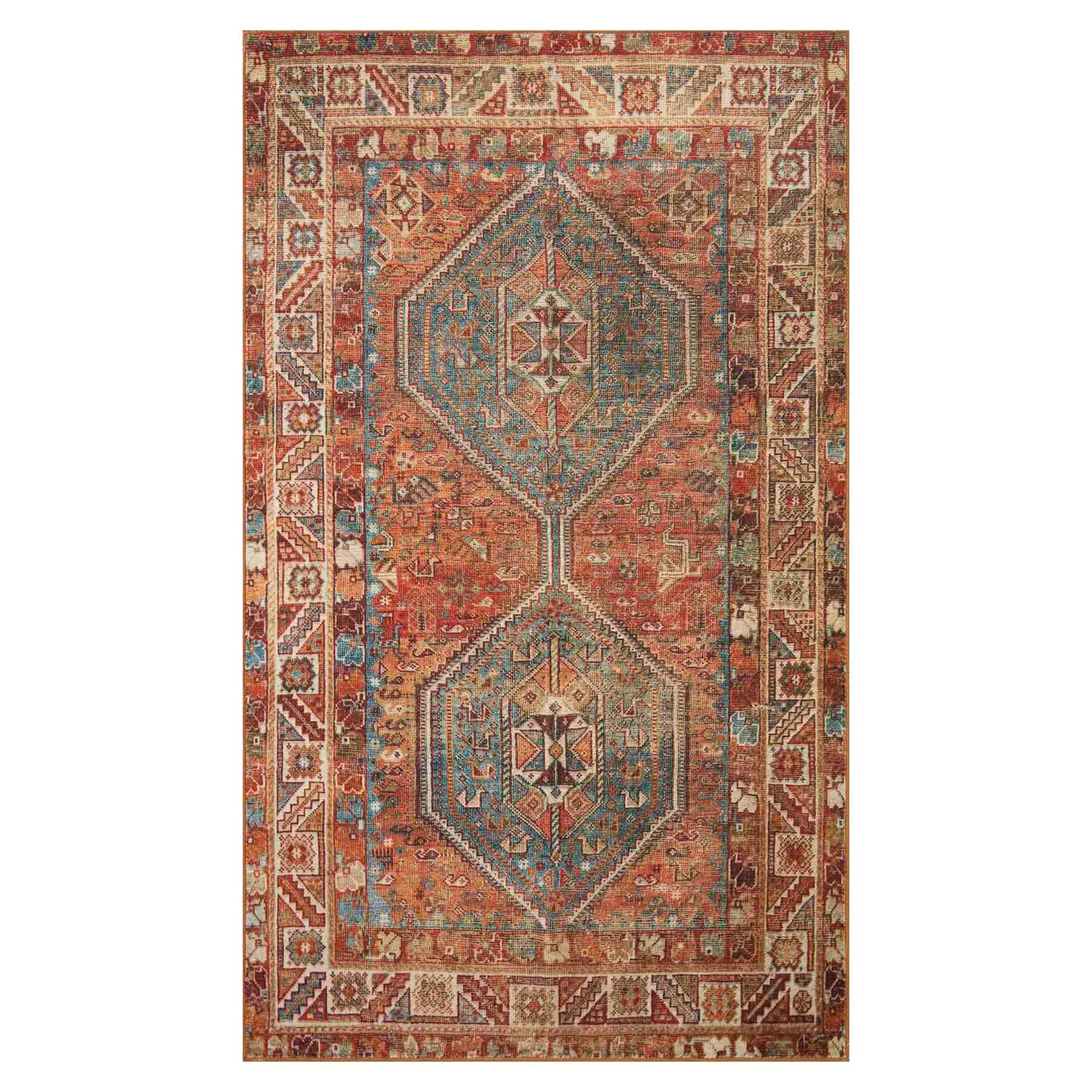 (D570) Freya Red Multicolor Medallion Washable Accent Rug, 3x5
