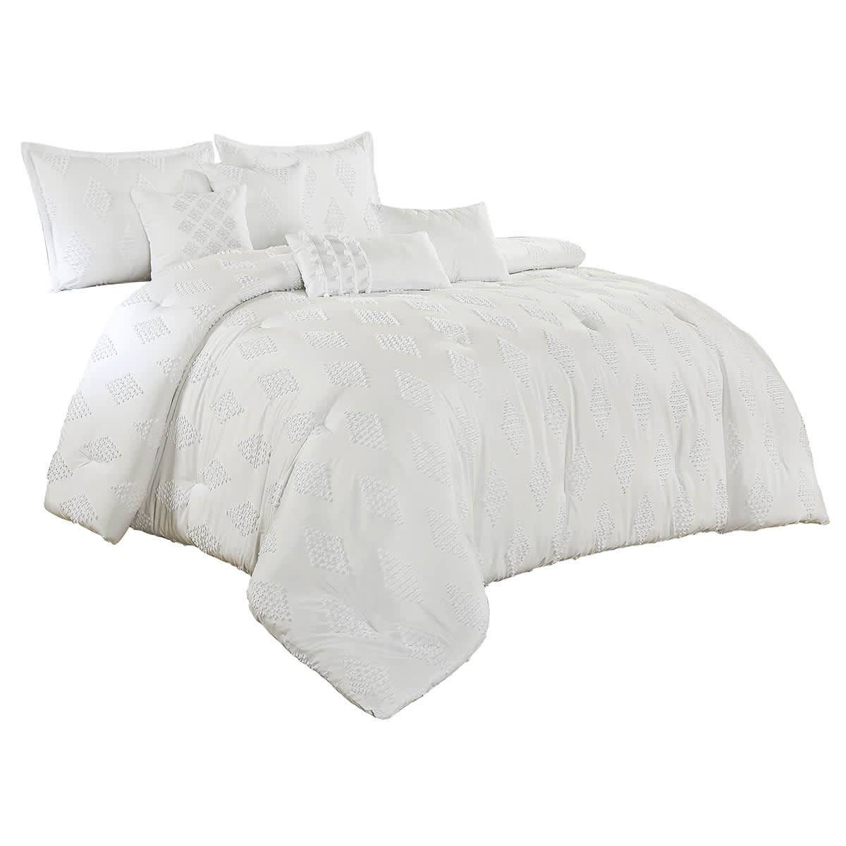 7-Piece Eleanor White Comforter Set, Queen