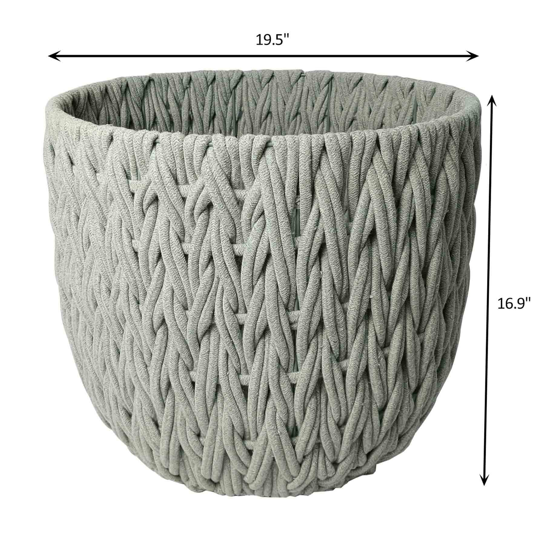 Grey Round Chunky Fabric Storage Basket, Large