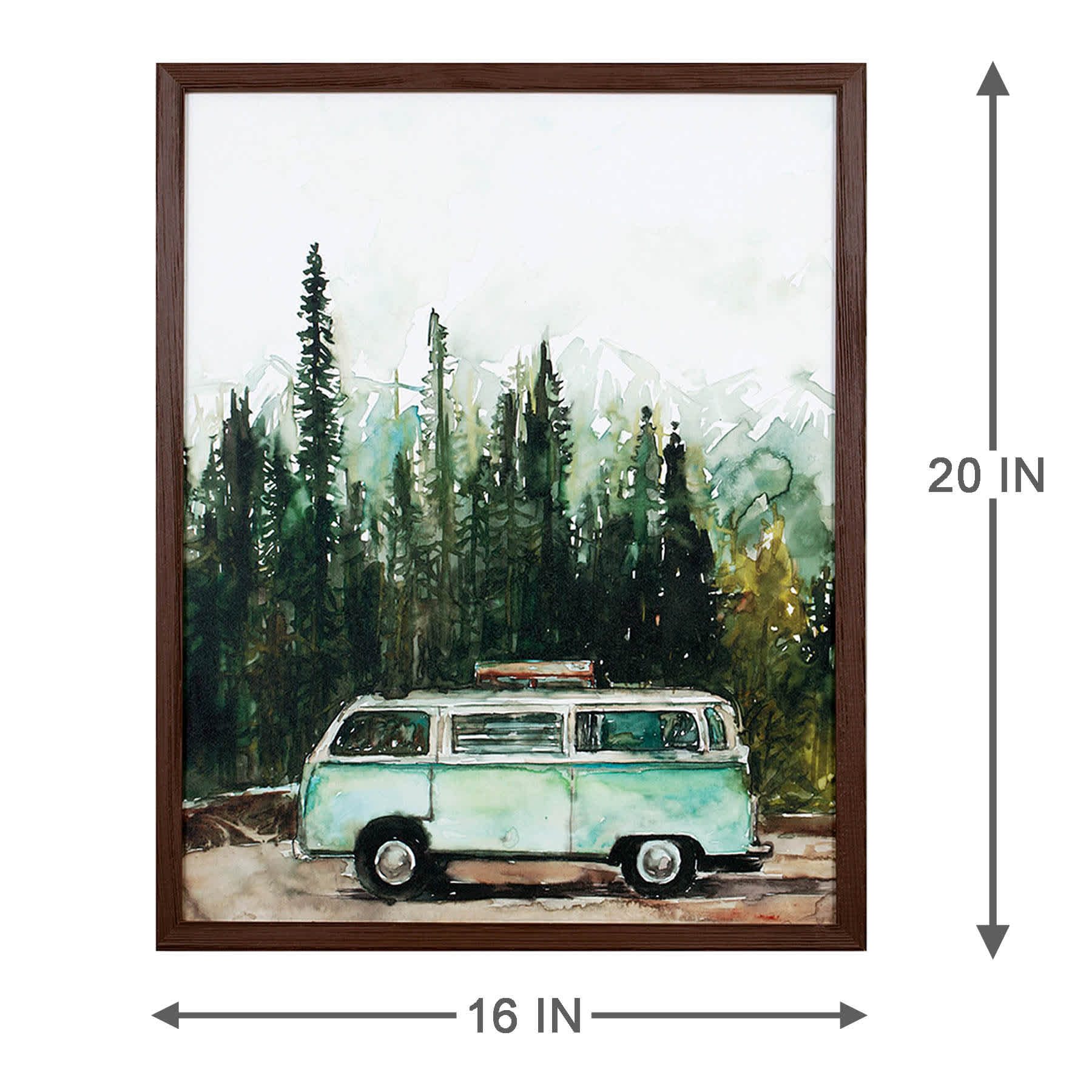 Retro Van In The Woods Framed Wood Wall Decor, 16x20