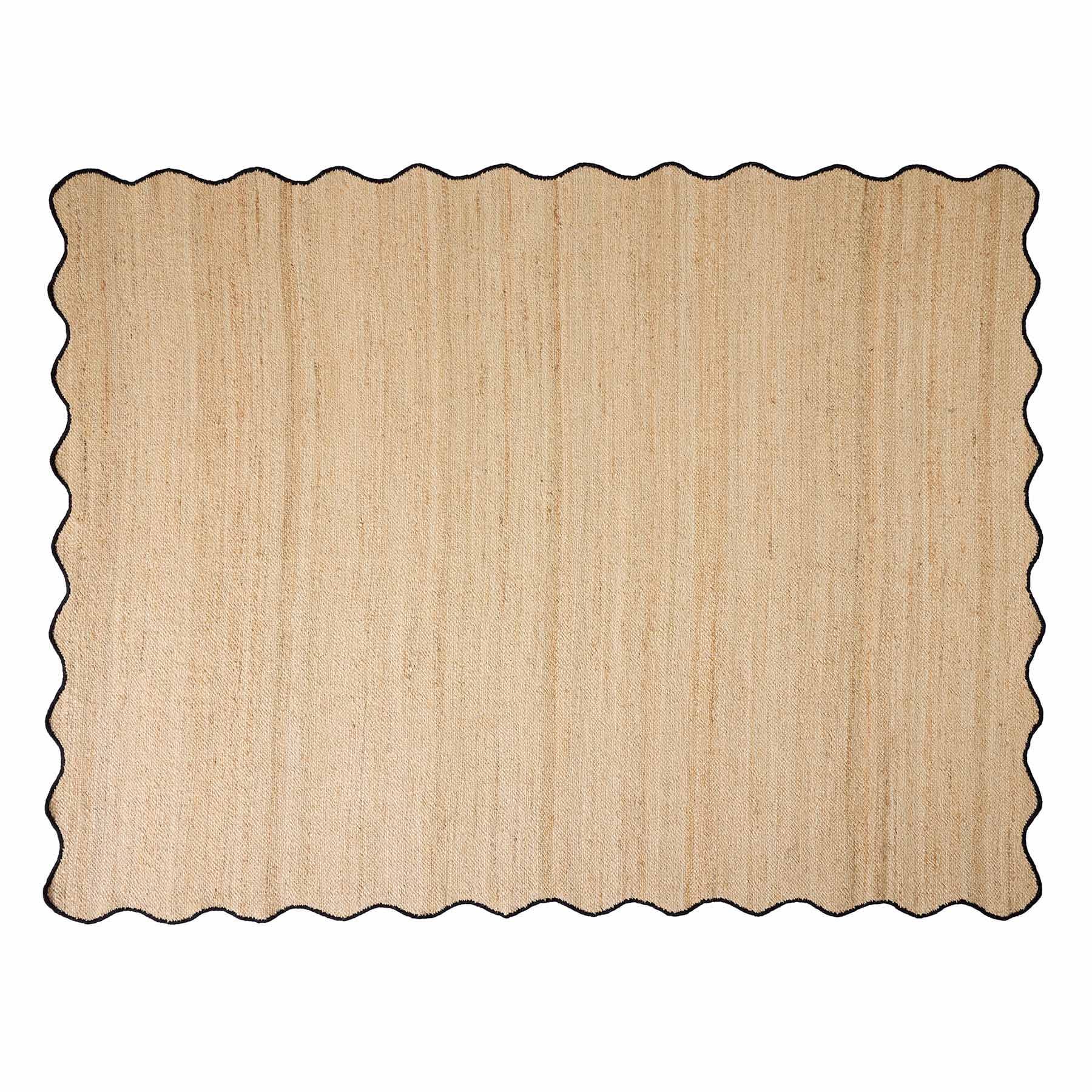 (B891) Juniper Jute with Scalloped Black Trim Area Rug, 5x7