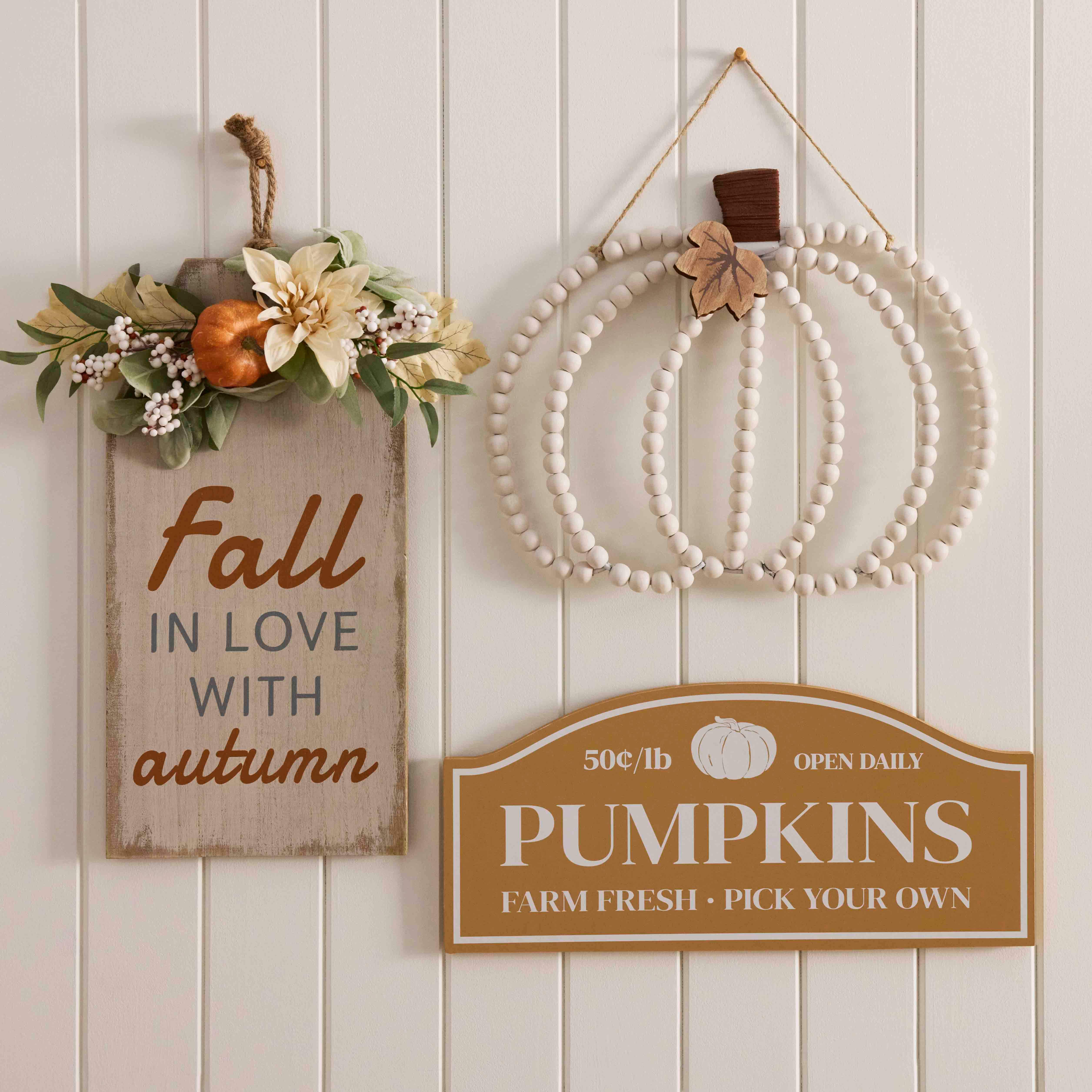 Honeybloom Wood Beads Pumpkin Wall Decor, 17"